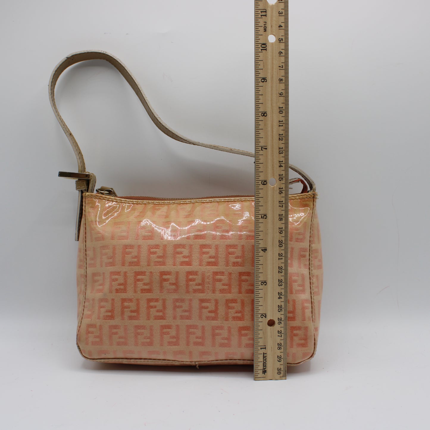 Fendi Pink Peach Patent Zucca Canvas Shoulder Bag
