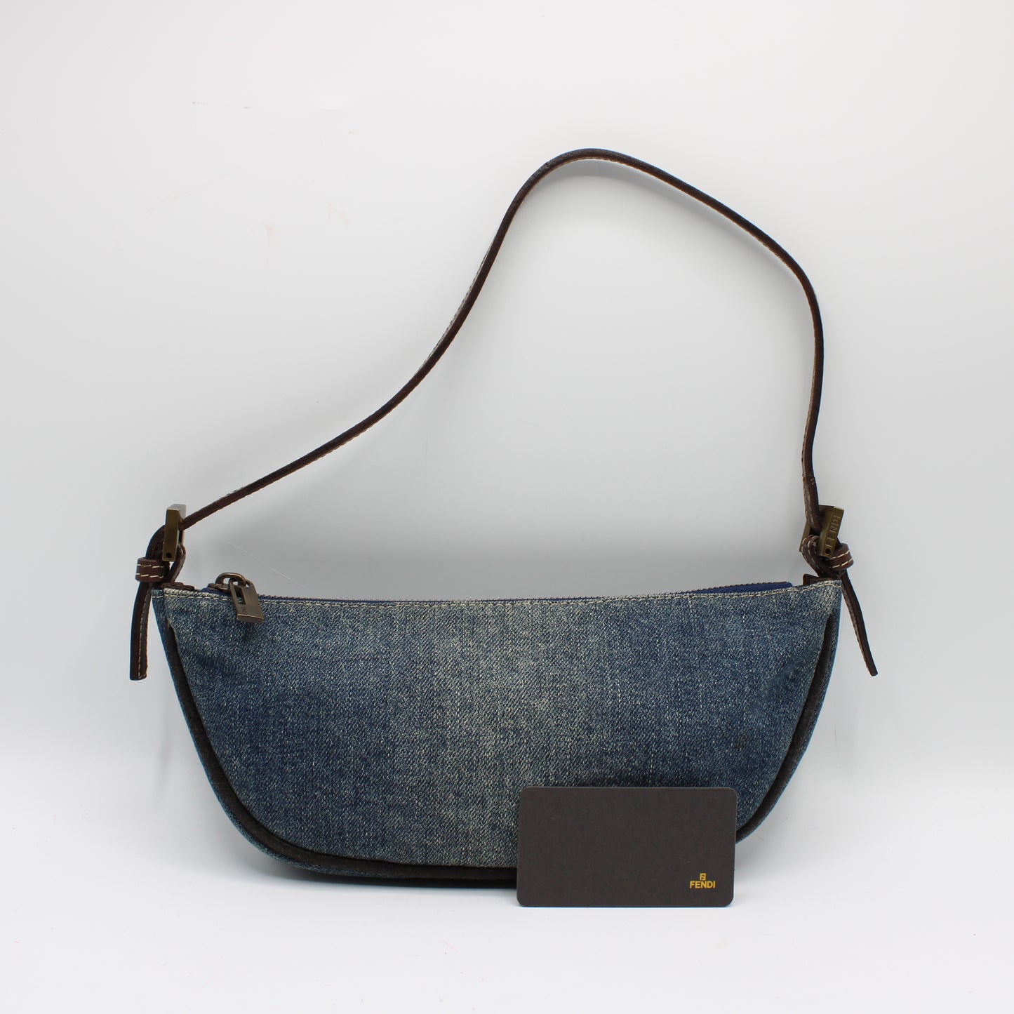 Fendi Blue Denim Leather Boat Shoulder Bag