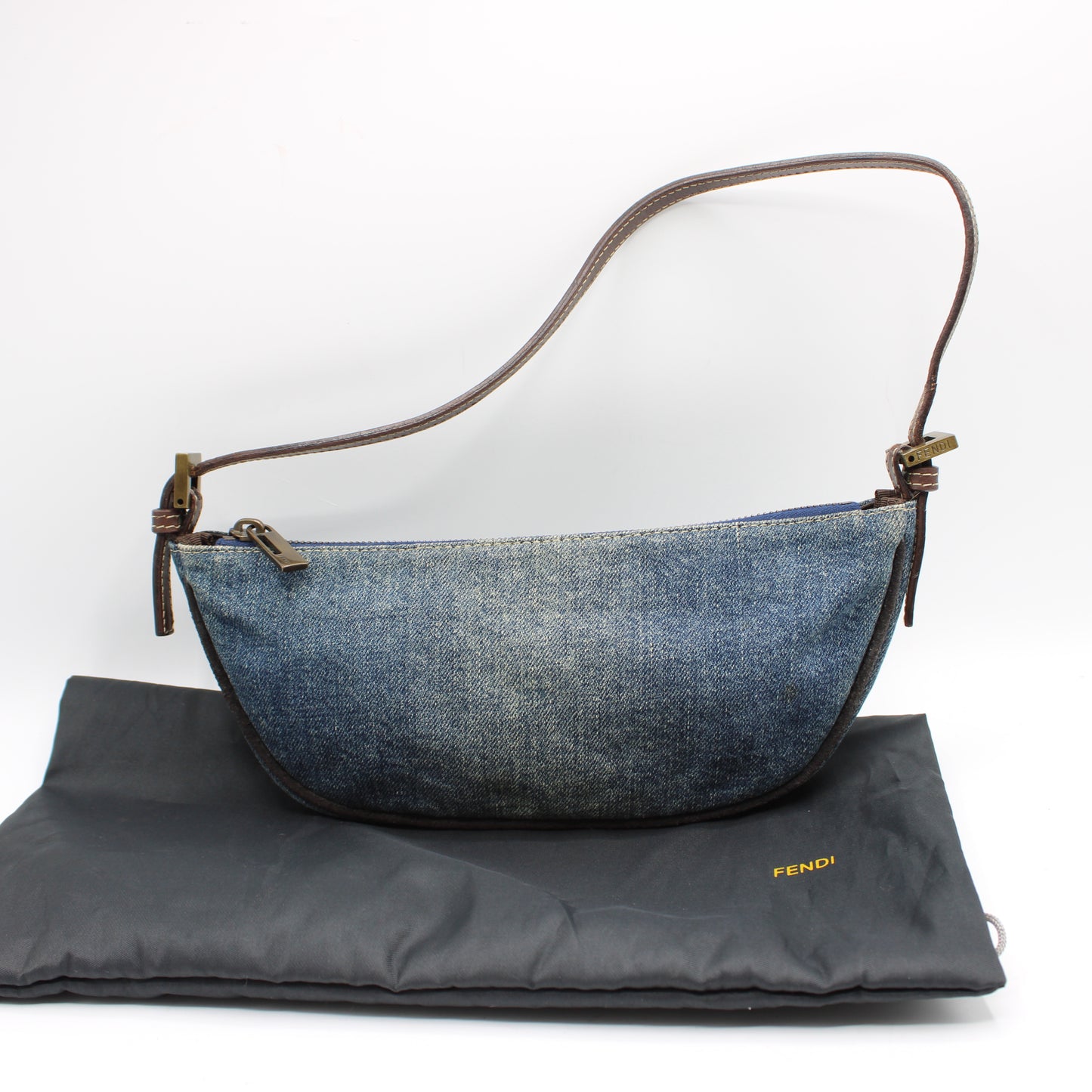 Fendi Blue Denim Leather Boat Shoulder Bag
