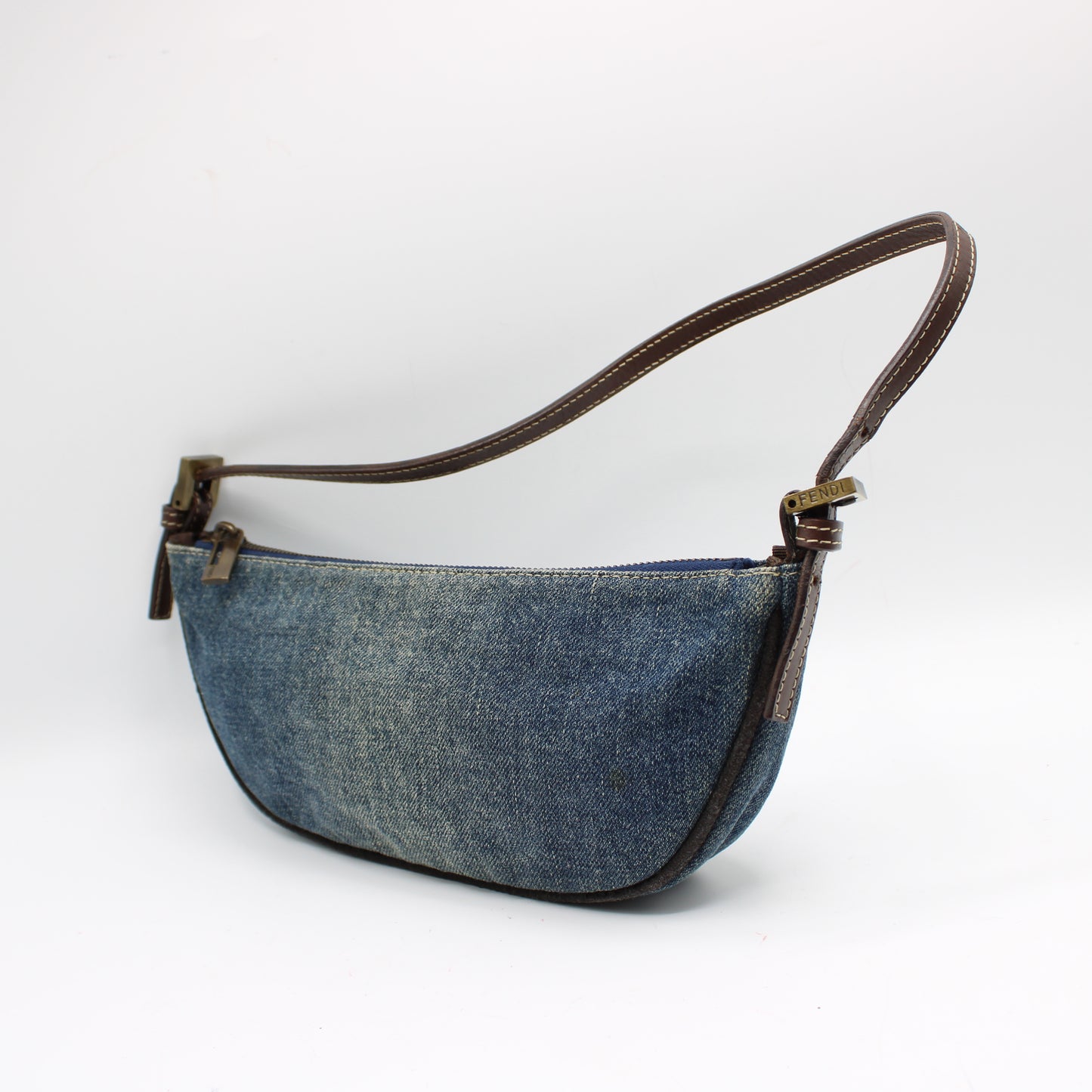 Fendi Blue Denim Leather Boat Shoulder Bag