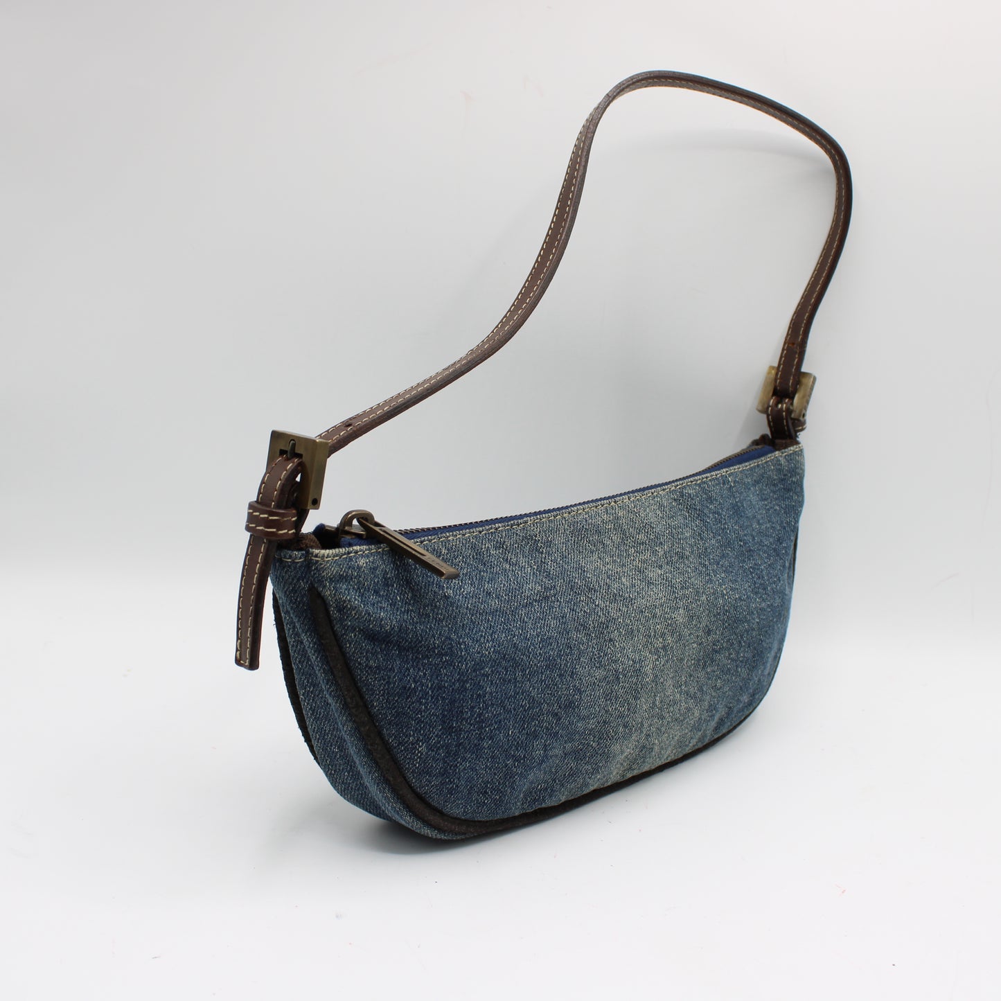 Fendi Blue Denim Leather Boat Shoulder Bag