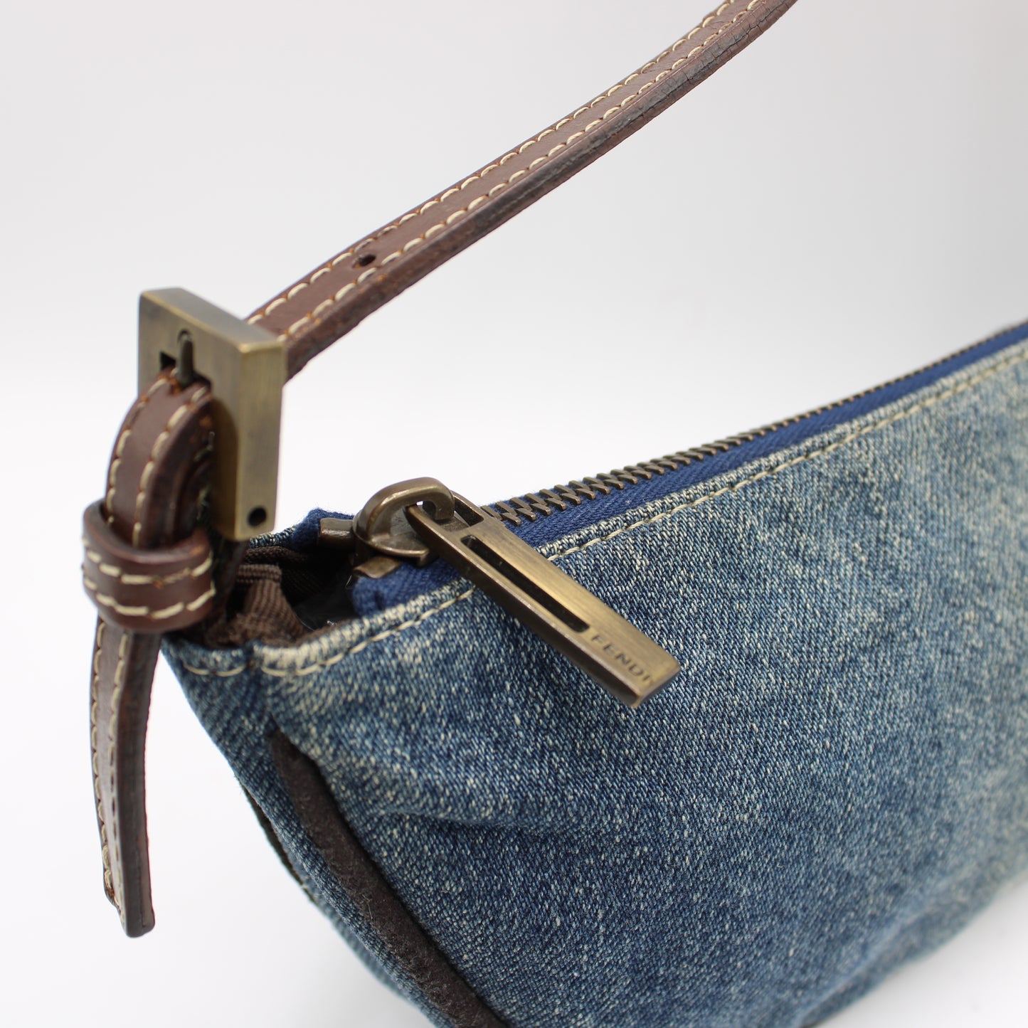 Fendi Blue Denim Leather Boat Shoulder Bag