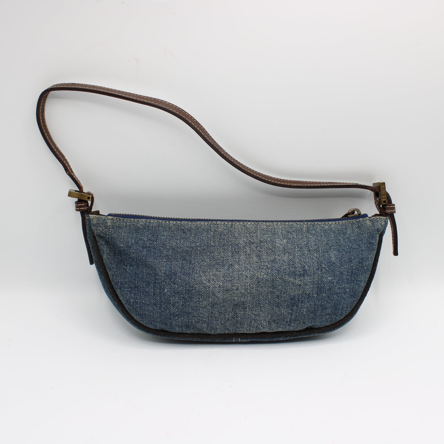 Fendi Blue Denim Leather Boat Shoulder Bag