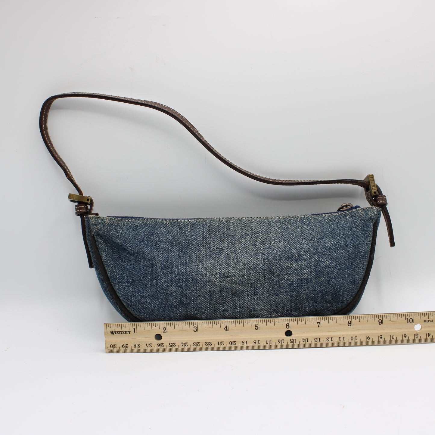 Fendi Blue Denim Leather Boat Shoulder Bag