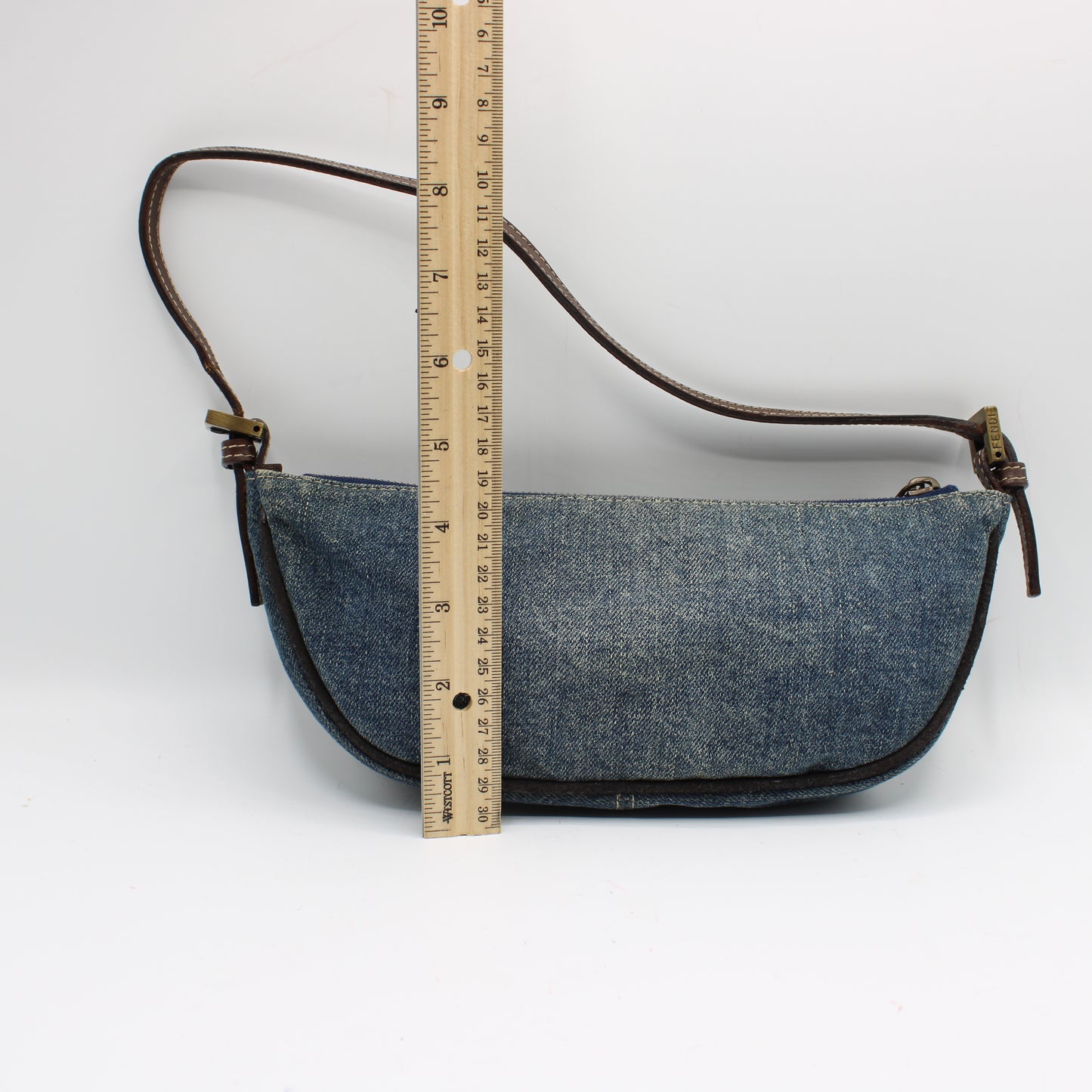 Fendi Blue Denim Leather Boat Shoulder Bag