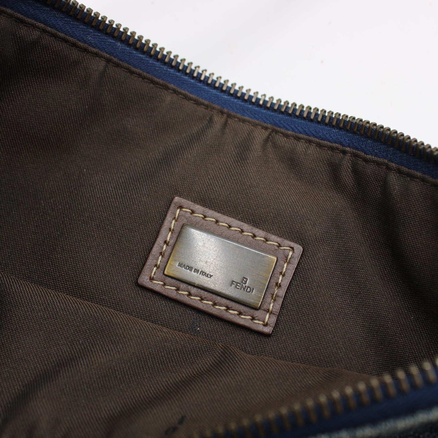 Fendi Blue Denim Leather Boat Shoulder Bag