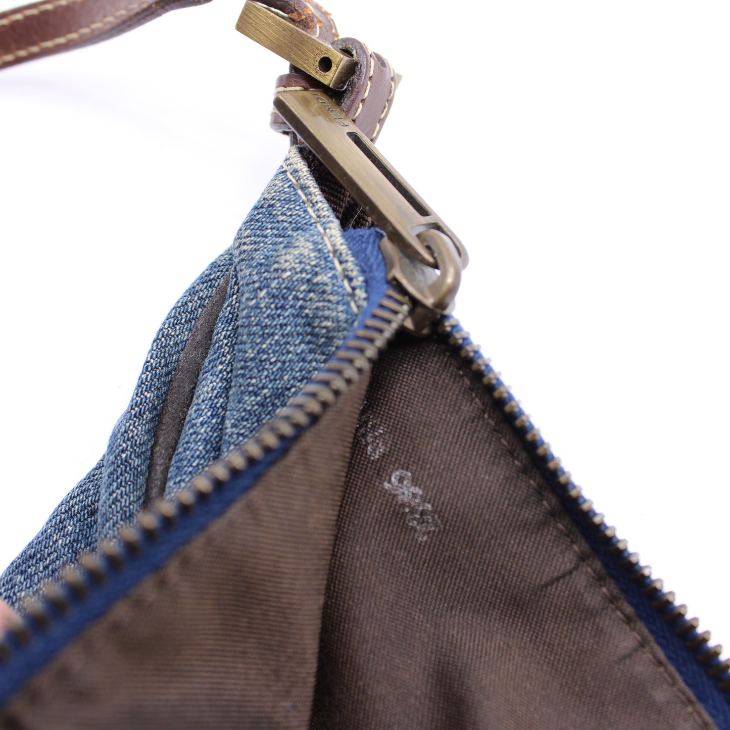 Fendi Blue Denim Leather Boat Shoulder Bag