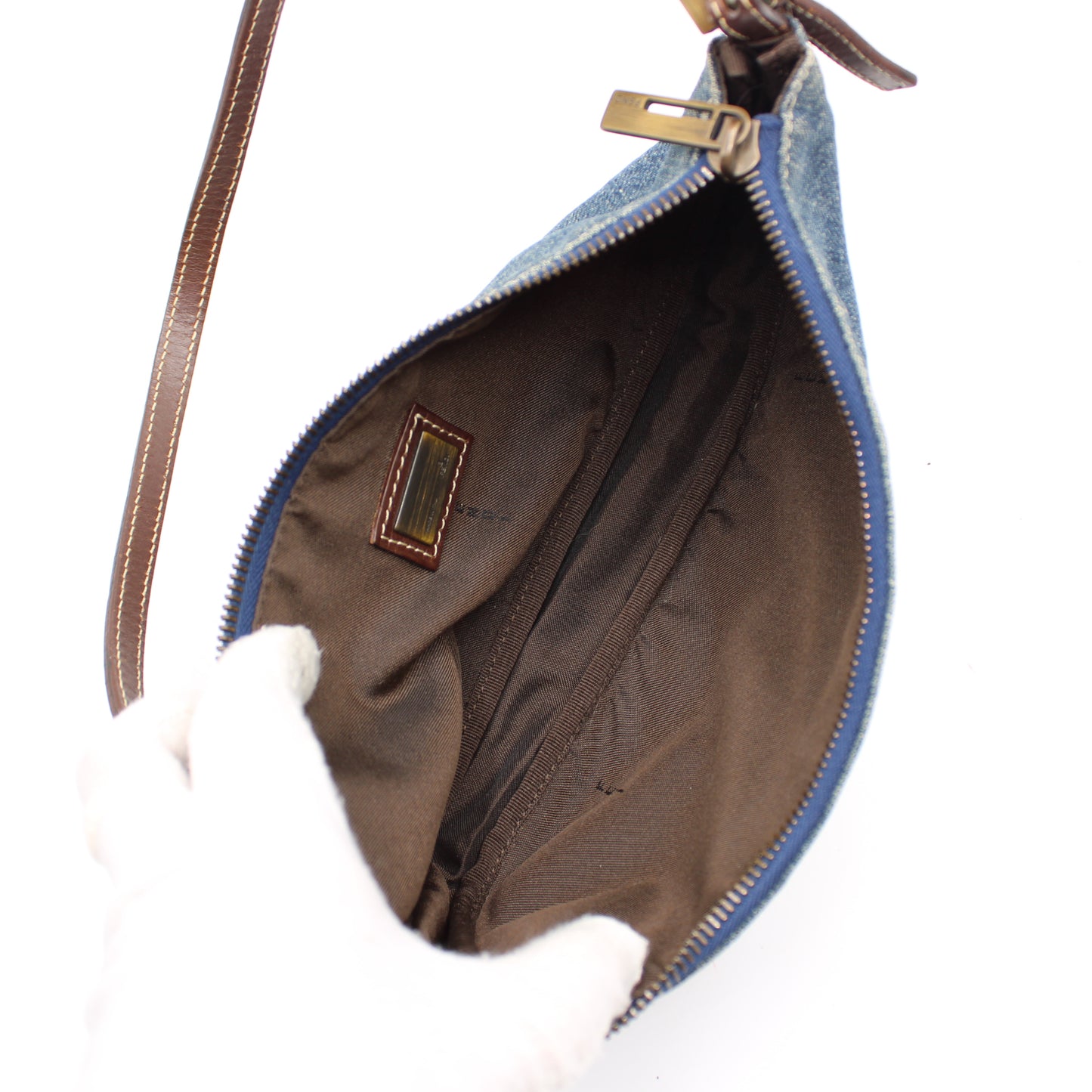 Fendi Blue Denim Leather Boat Shoulder Bag