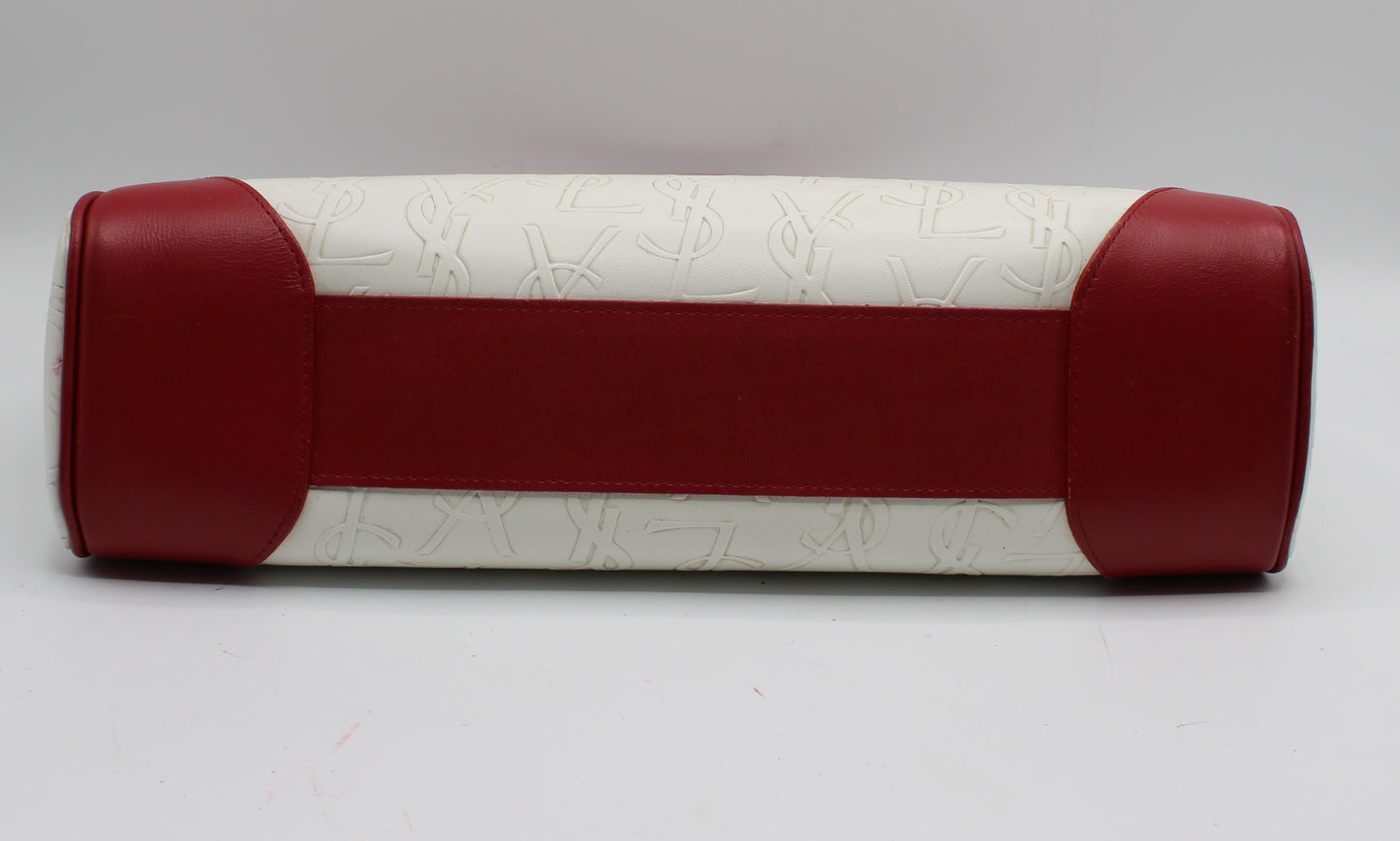 Yves Saint Laurent White Red Embossed Logo Leather Flap Hand Bag