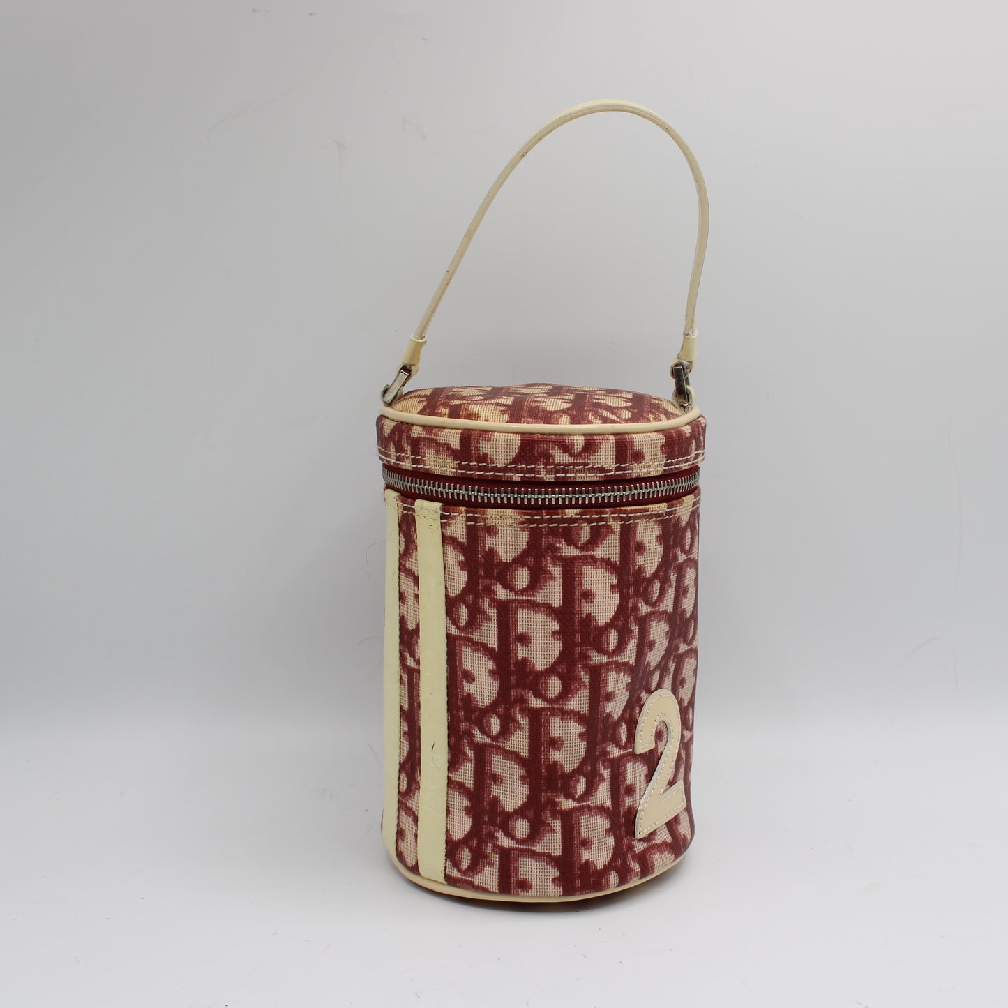 Christian Dior Burgundy Oblique Canvas Number 2 Cylindrical Vanity Handbag