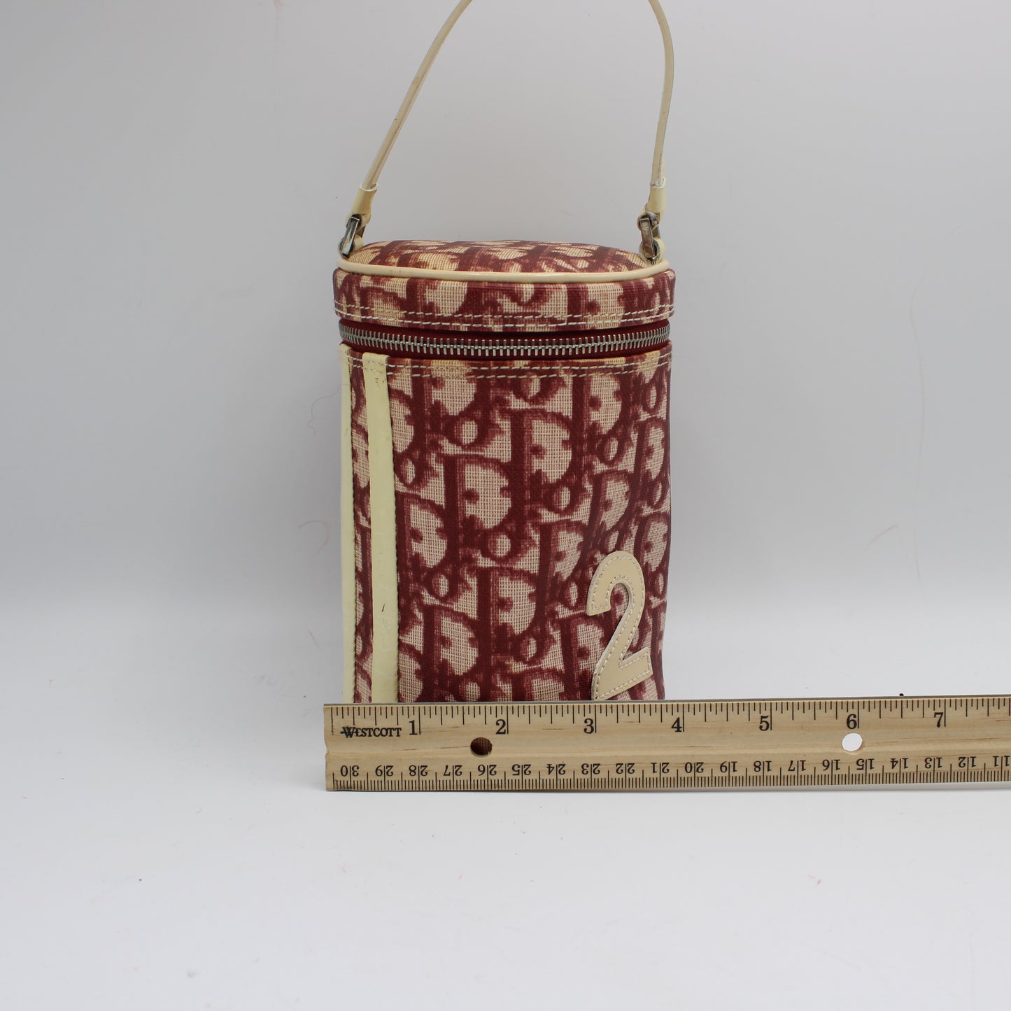Christian Dior Burgundy Oblique Canvas Number 2 Cylindrical Vanity Handbag