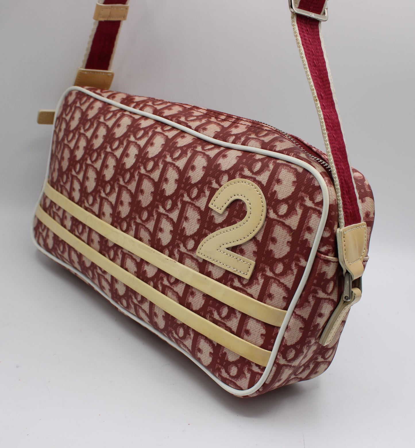 Christian Dior Burgundy Trotter Number 2 Canvas Crossbody Shoulder Bag