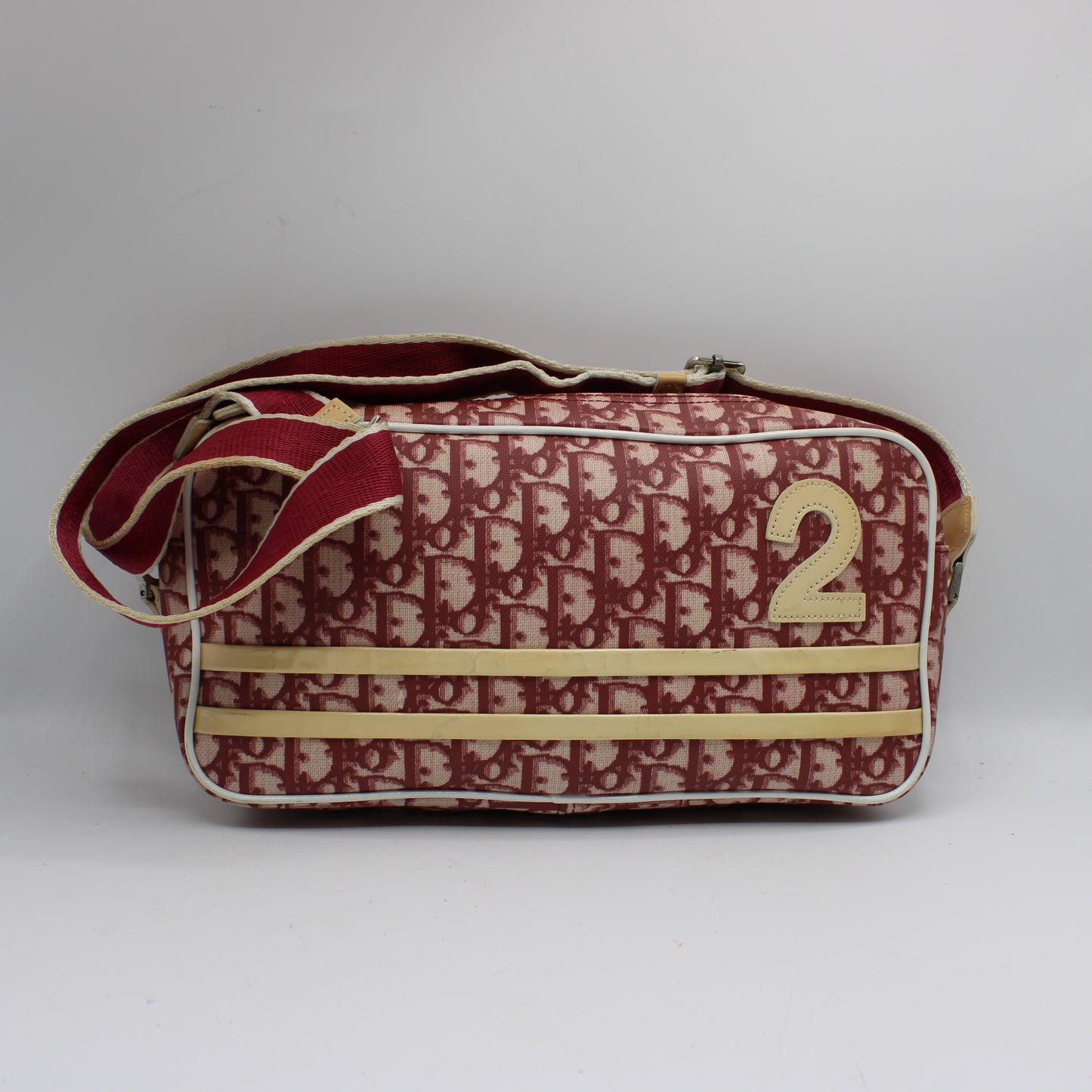 Christian Dior Burgundy Trotter Number 2 Canvas Crossbody Shoulder Bag