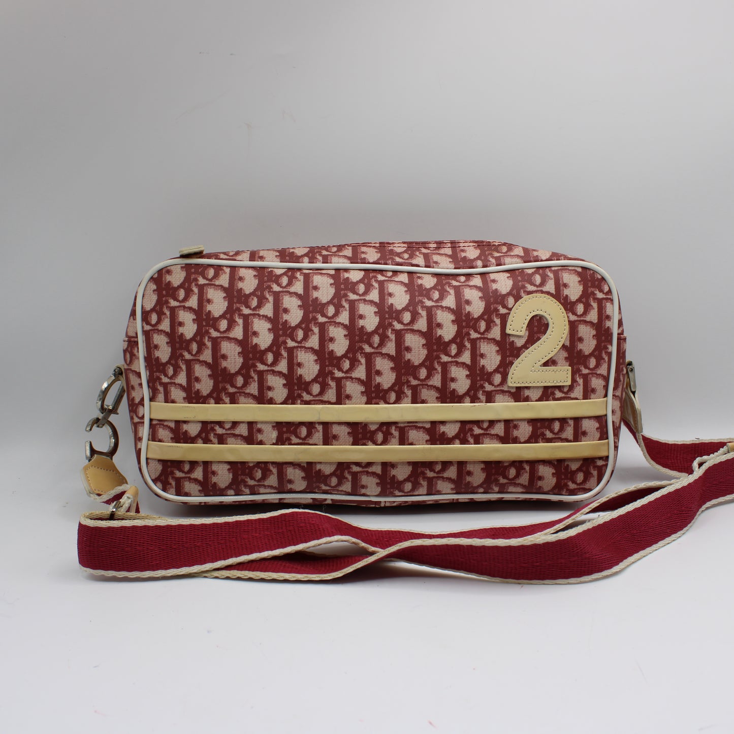 Christian Dior Burgundy Trotter Number 2 Canvas Crossbody Shoulder Bag