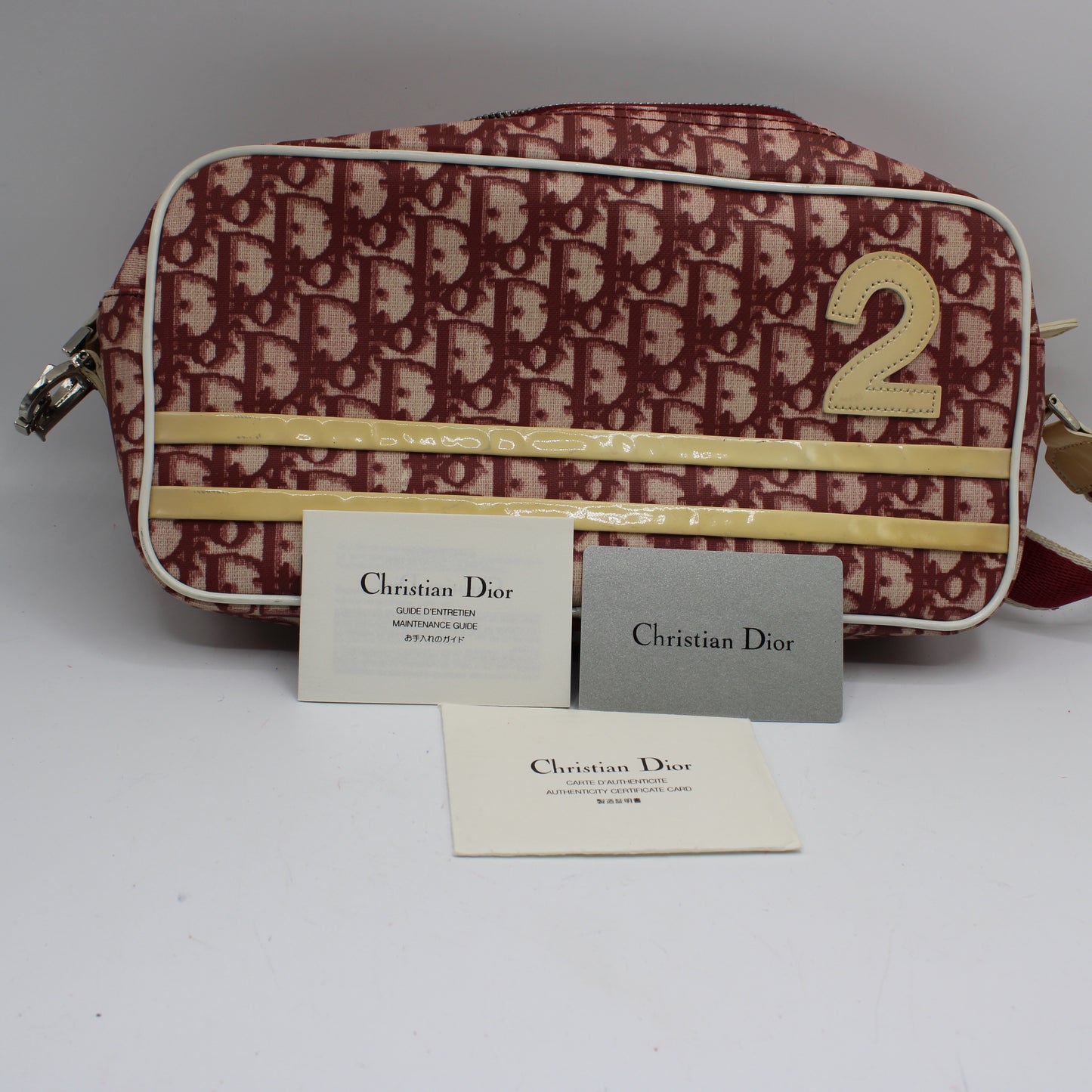 Christian Dior Burgundy Trotter Number 2 Canvas Crossbody Shoulder Bag