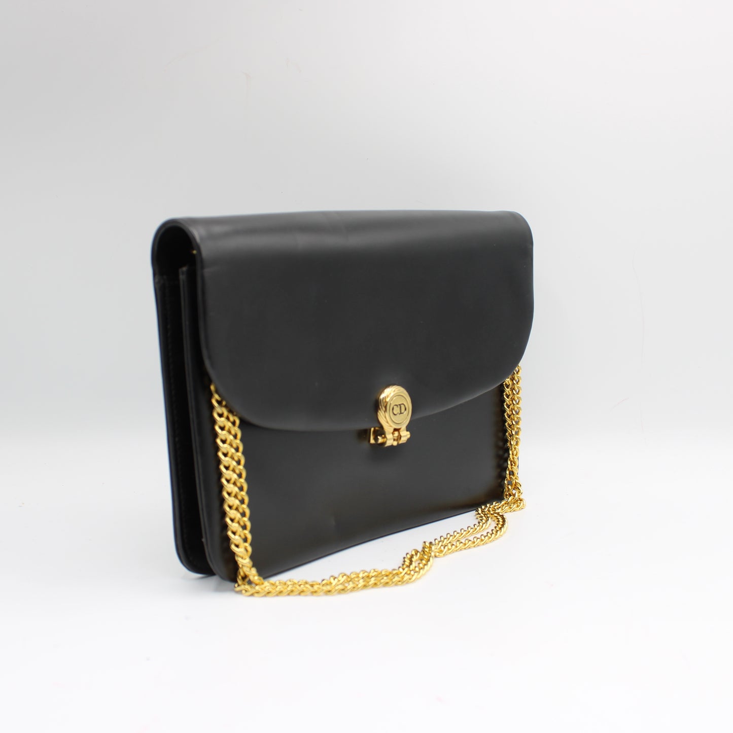 Christian Dior Black Leather Flap Chain Crossbody Shoulder Bag