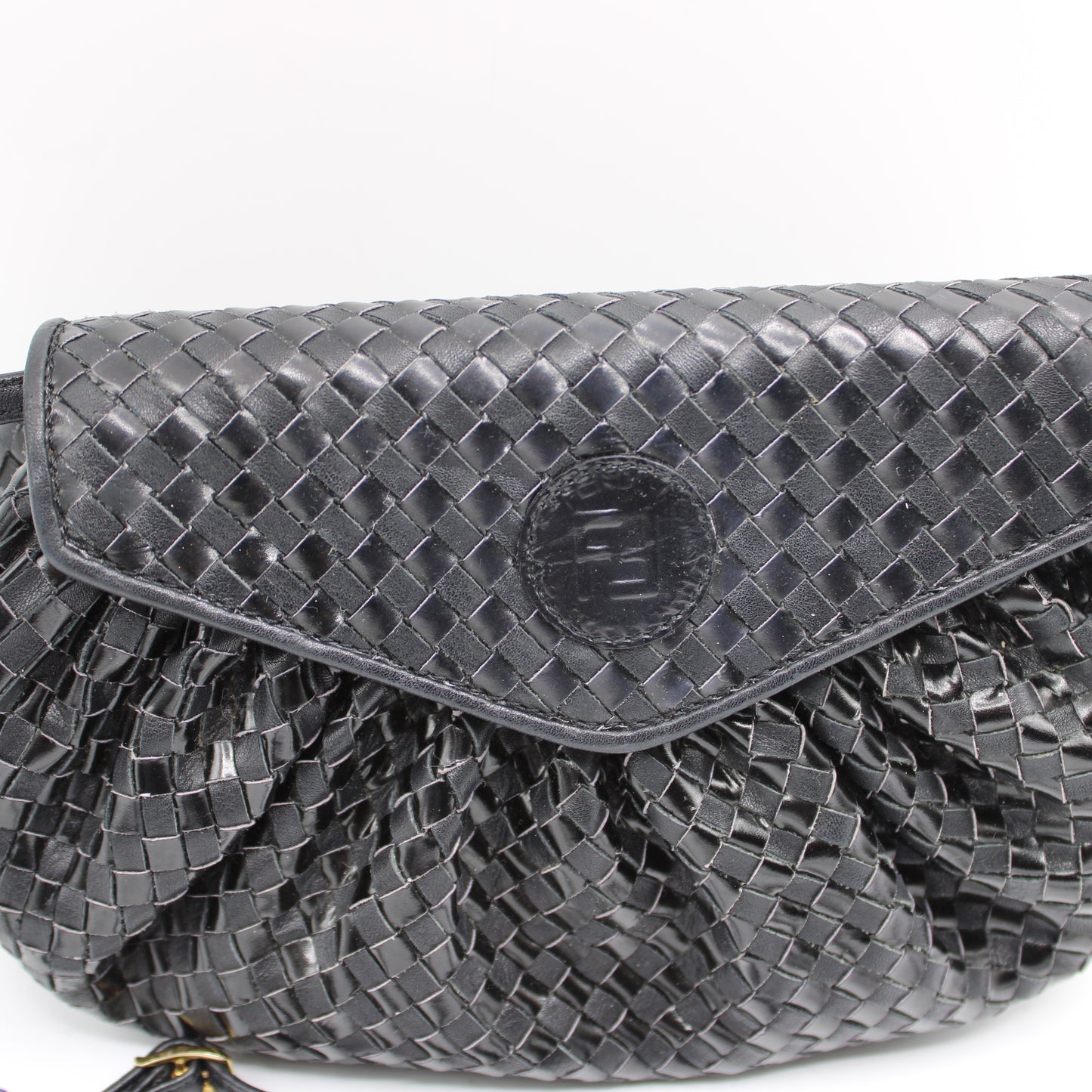 Fendi Black Braided Woven Leather Mini Crossbody Pouch Bag