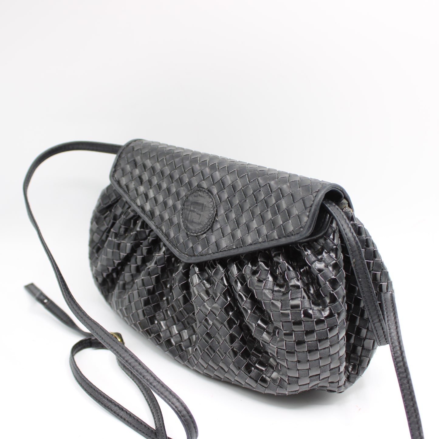 Fendi Black Braided Woven Leather Mini Crossbody Pouch Bag