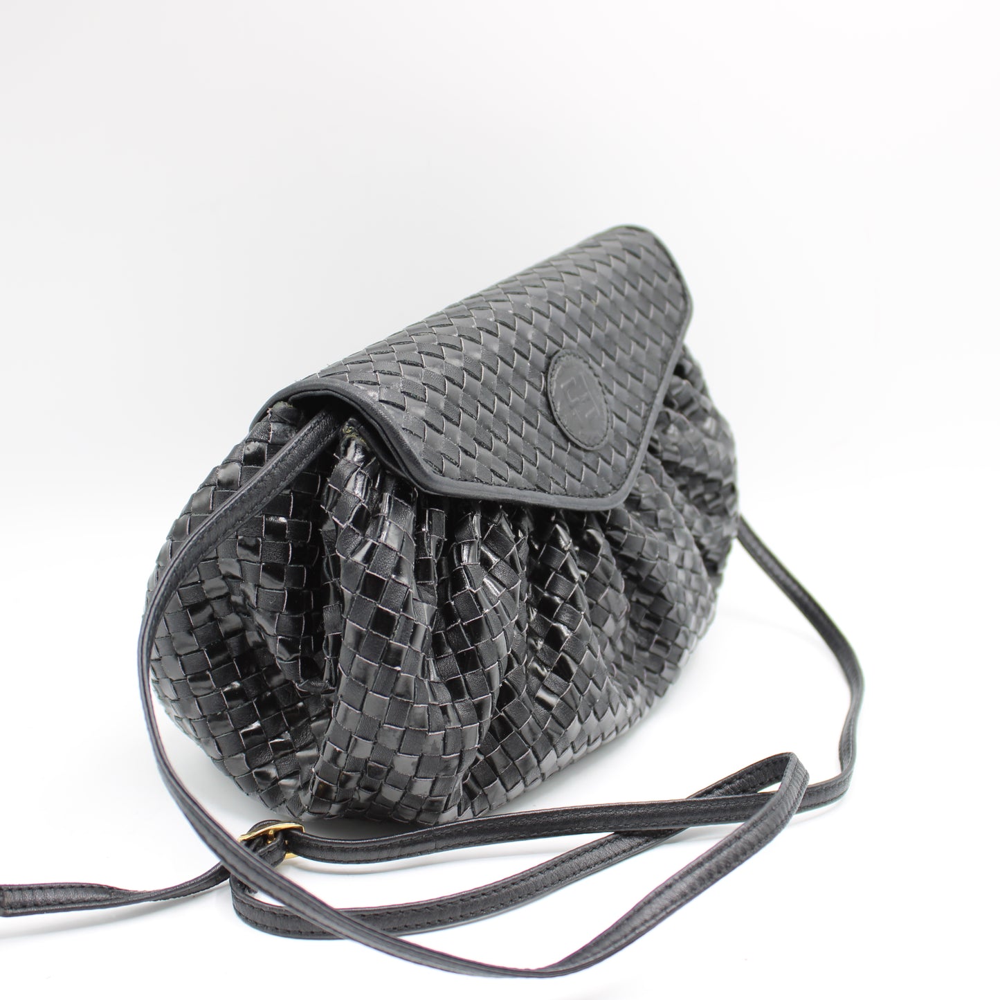 Fendi Black Braided Woven Leather Mini Crossbody Pouch Bag