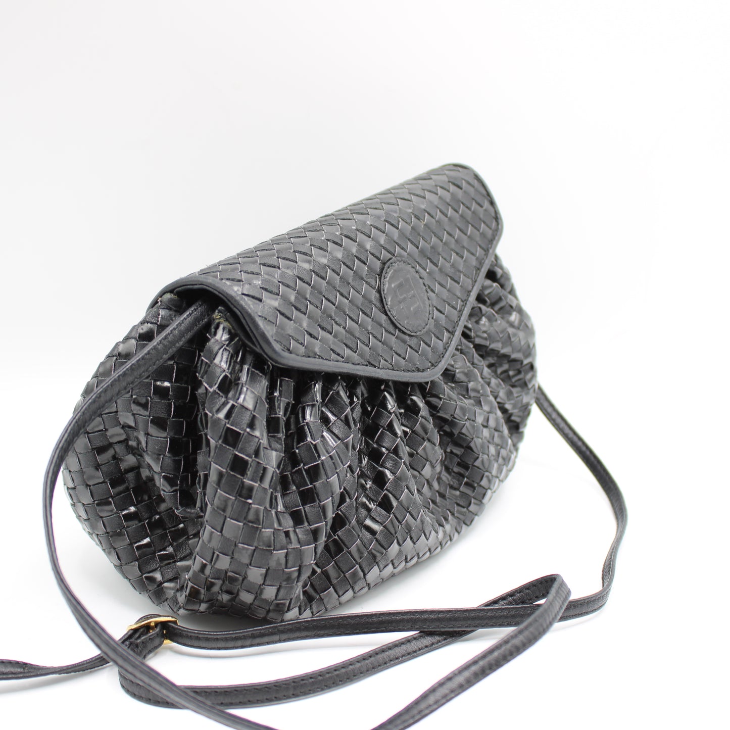 Fendi Black Braided Woven Leather Mini Crossbody Pouch Bag