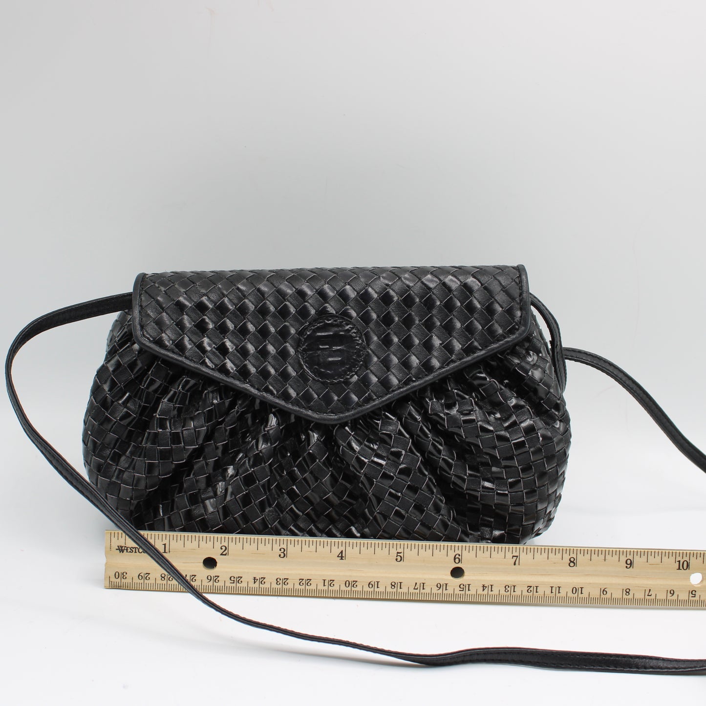 Fendi Black Braided Woven Leather Mini Crossbody Pouch Bag