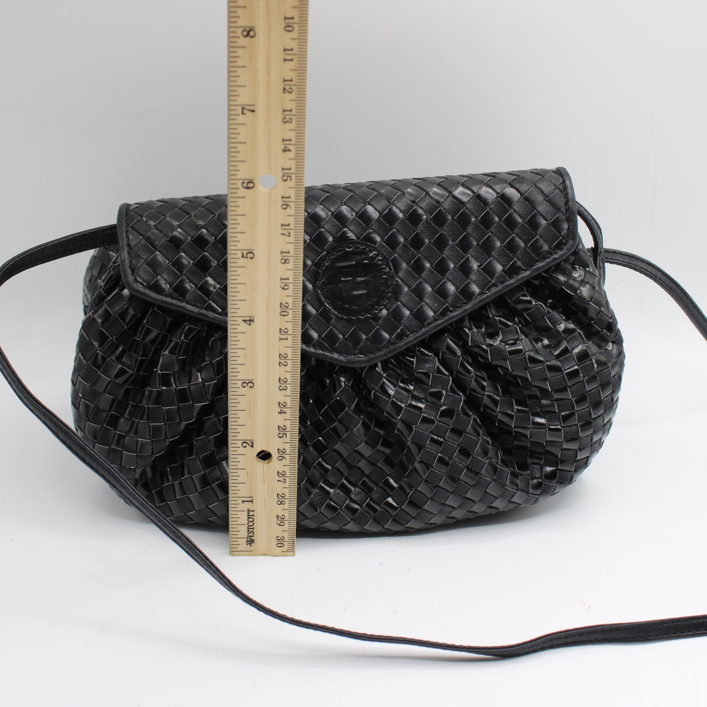 Fendi Black Braided Woven Leather Mini Crossbody Pouch Bag