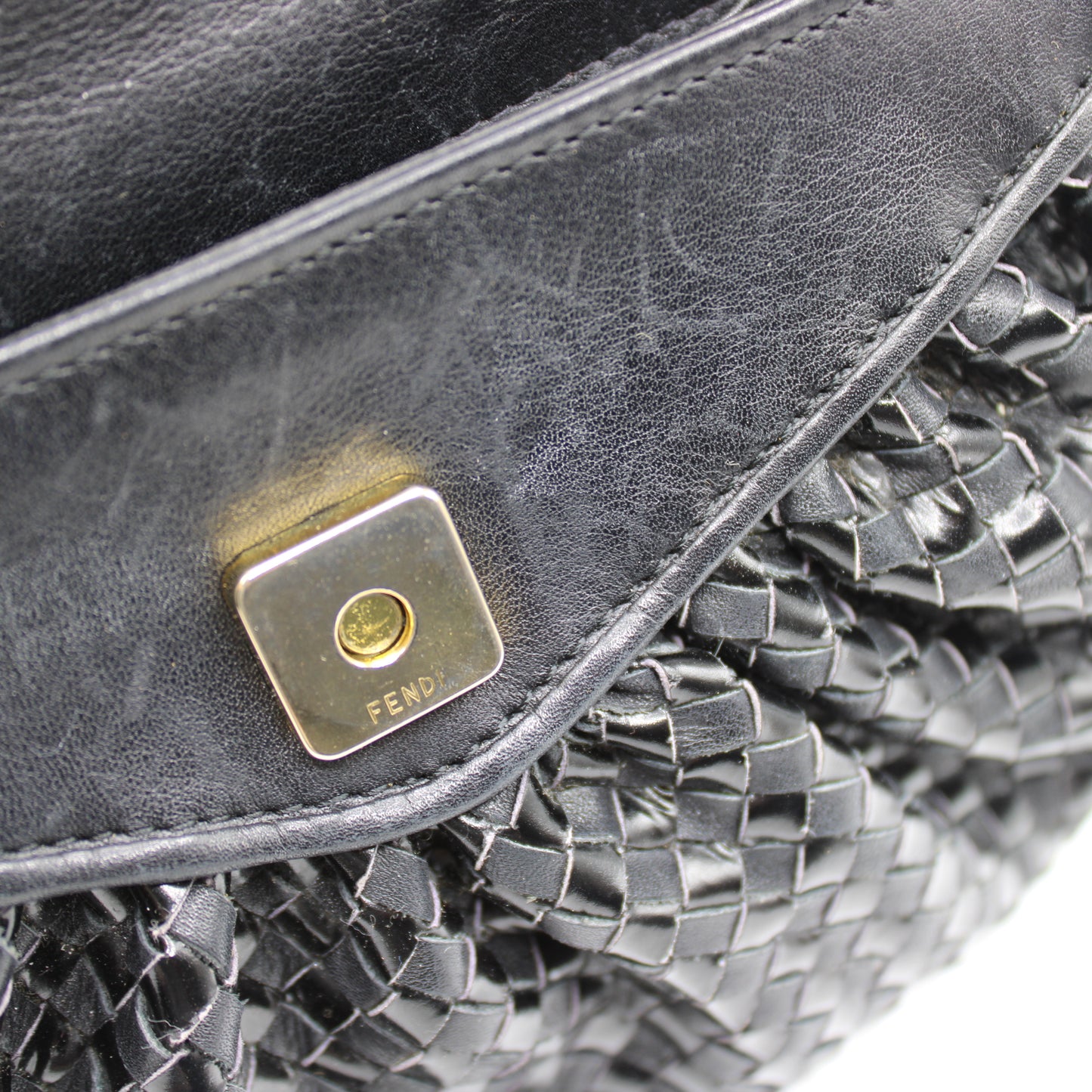 Fendi Black Braided Woven Leather Mini Crossbody Pouch Bag