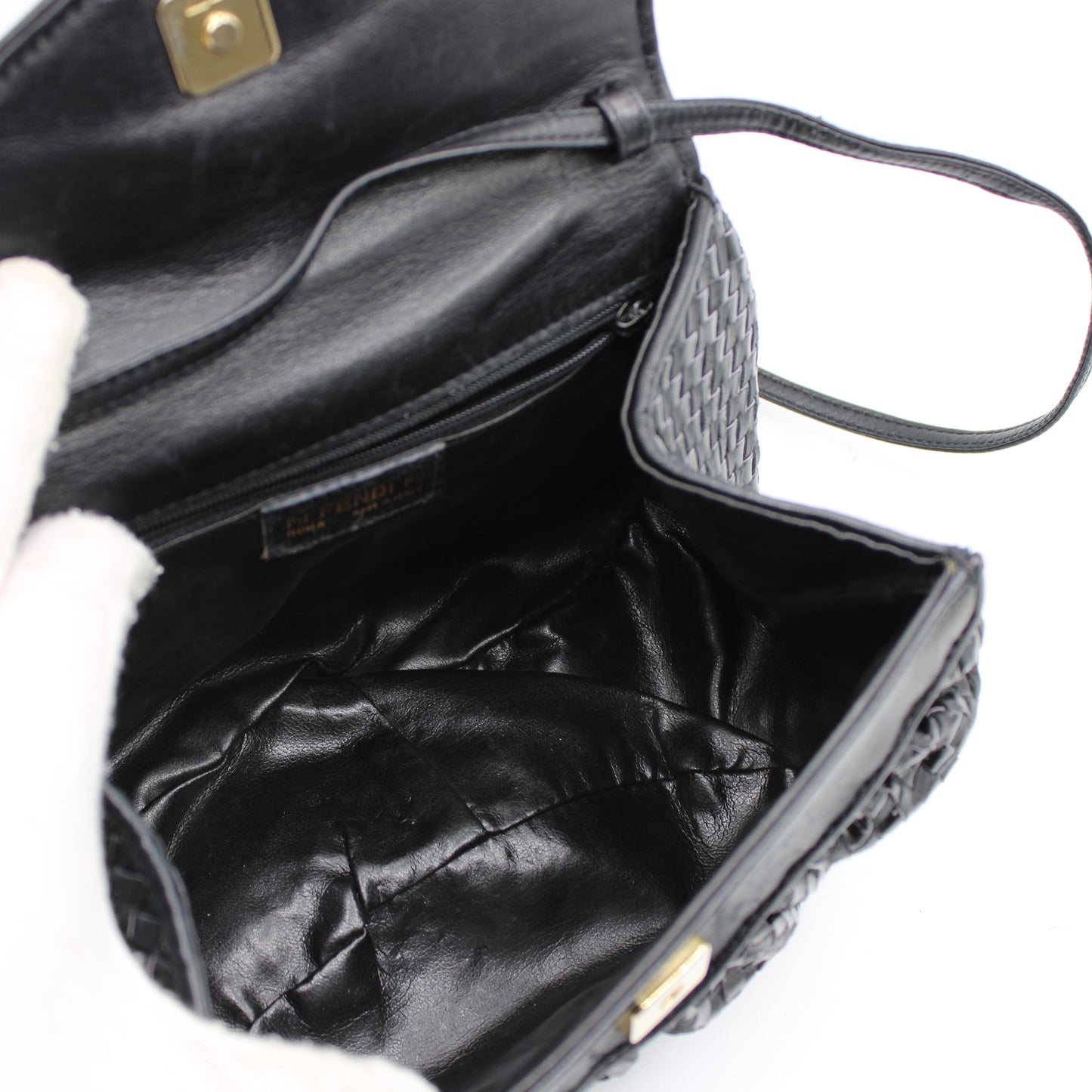 Fendi Black Braided Woven Leather Mini Crossbody Pouch Bag