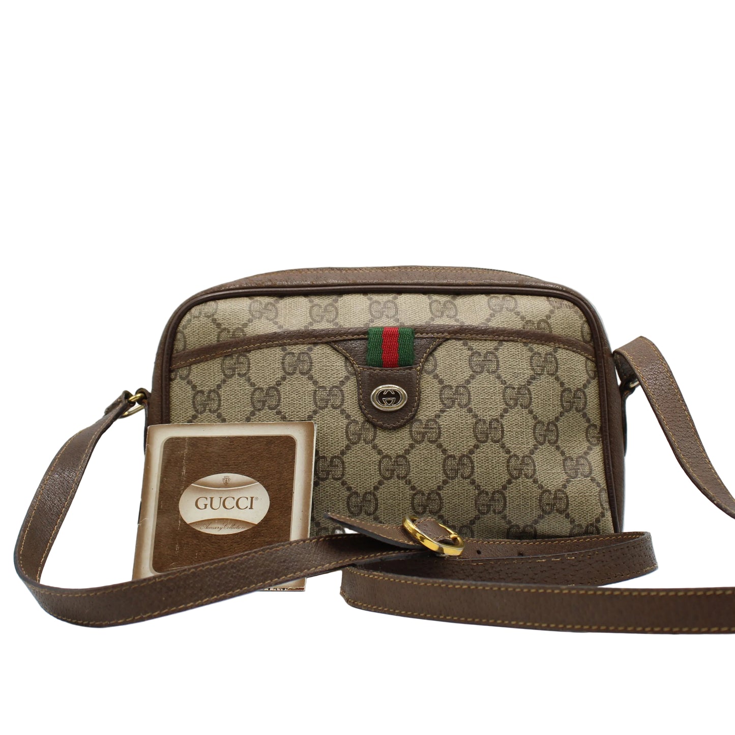 Gucci Ophidia Beige GG Supreme Canvas Brown Leather Crossbody Bag