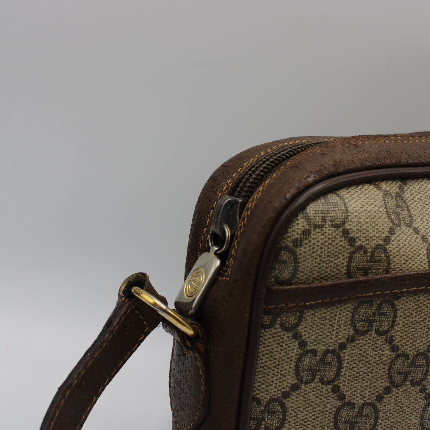 Gucci Ophidia Beige GG Supreme Canvas Brown Leather Crossbody Bag