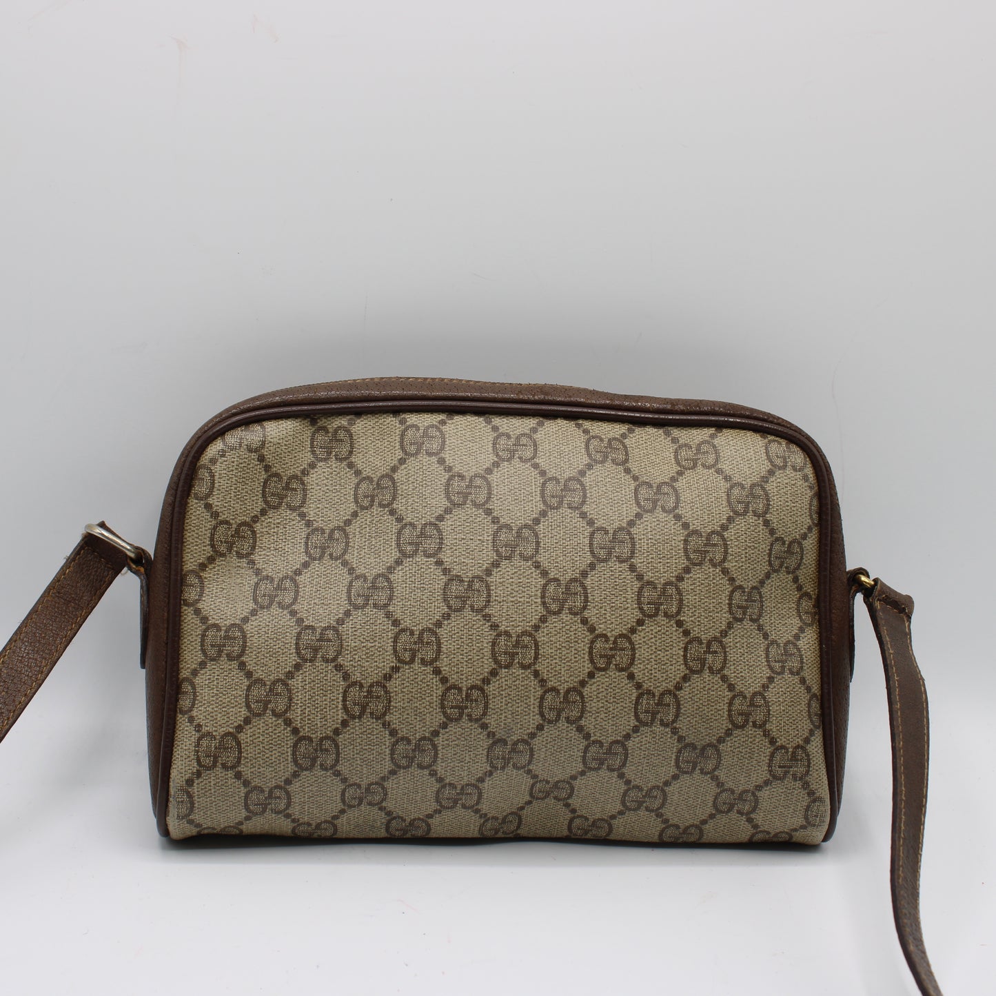 Gucci Ophidia Beige GG Supreme Canvas Brown Leather Crossbody Bag