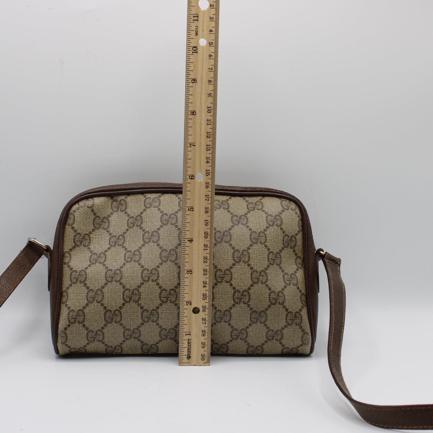 Gucci Ophidia Beige GG Supreme Canvas Brown Leather Crossbody Bag