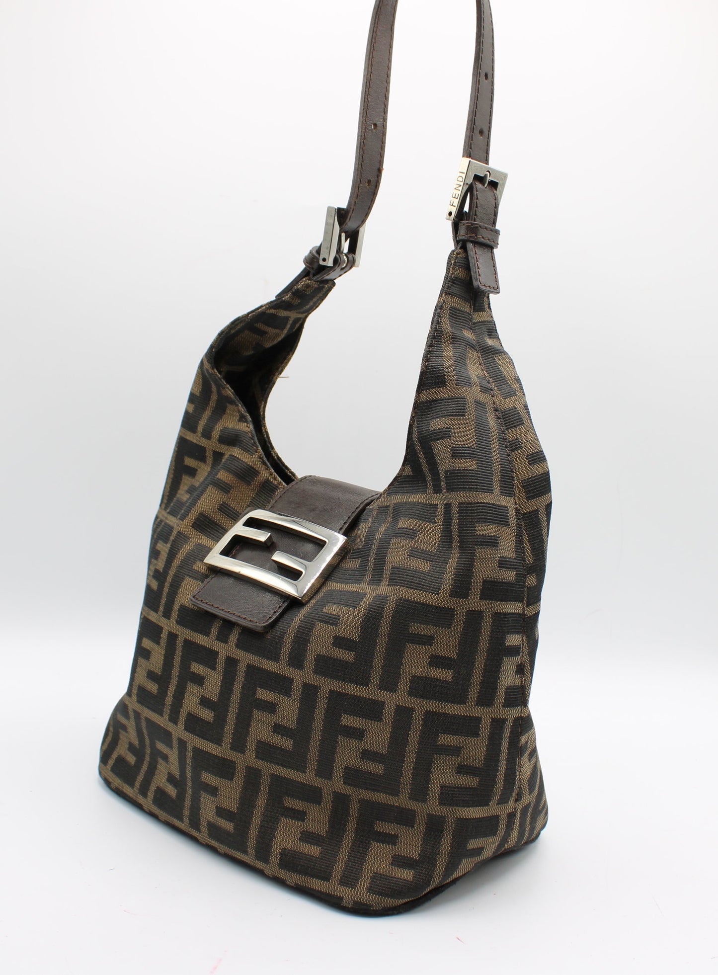 Fendi Brown Zucca Canvas Croissant Baguette Shoulder Bag
