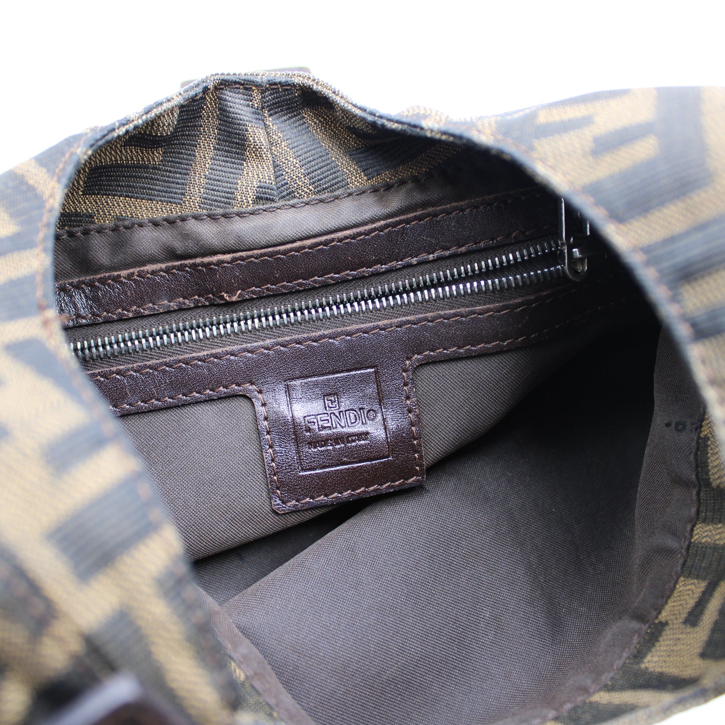 Fendi Brown Zucca Canvas Croissant Baguette Shoulder Bag
