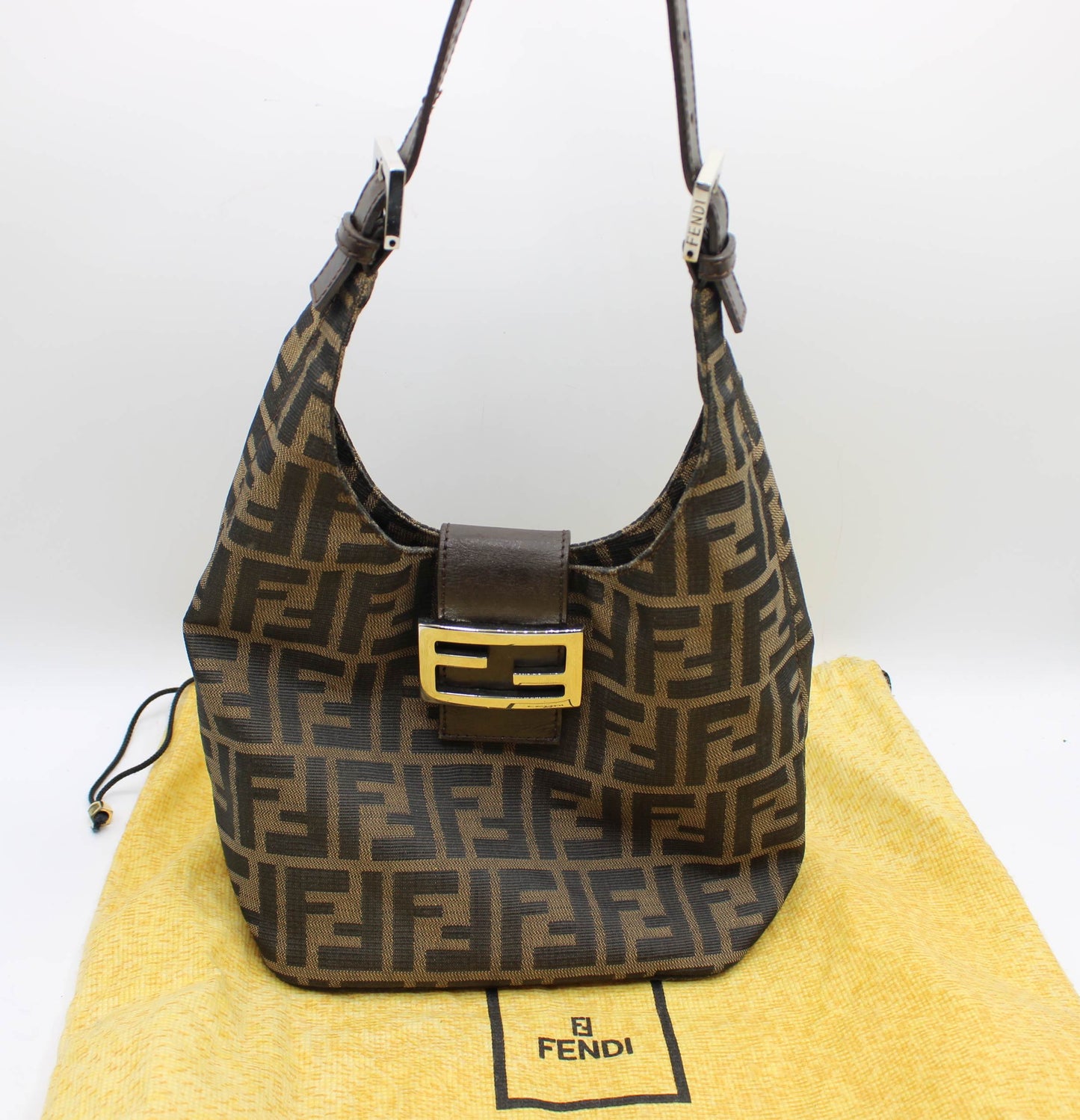 Fendi Brown Zucca Canvas Croissant Baguette Shoulder Bag