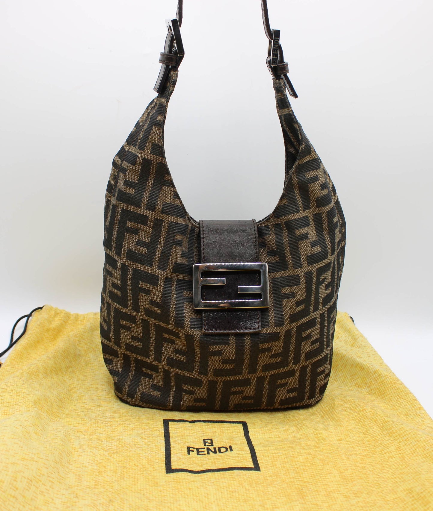 Fendi Brown Zucca Canvas Croissant Baguette Shoulder Bag