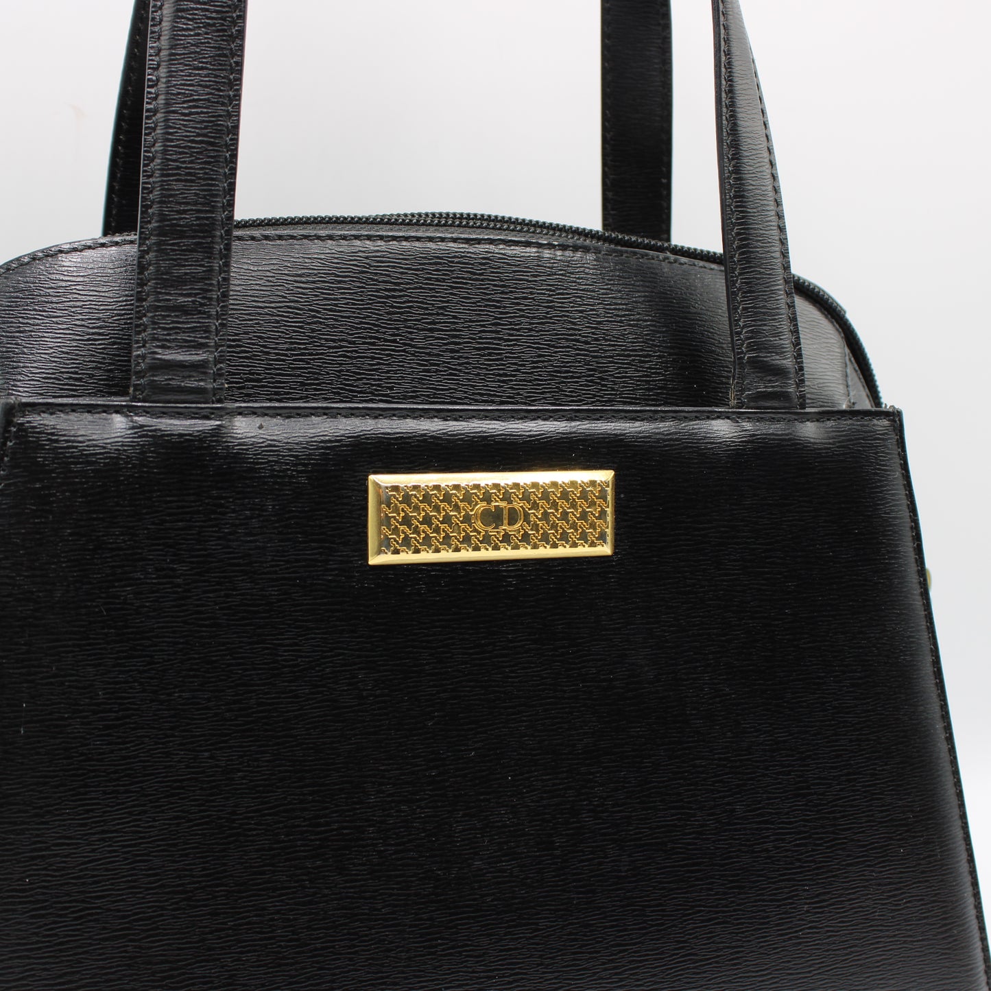 Christian Dior Black Saffiano Leather Gold Logo Shoulder Bag