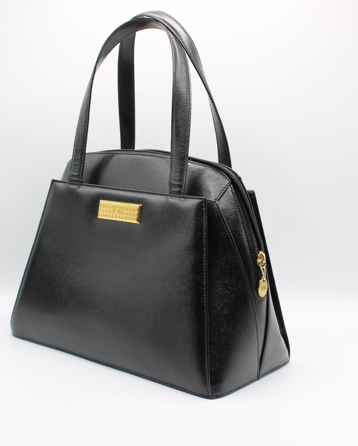 Christian Dior Black Saffiano Leather Gold Logo Shoulder Bag