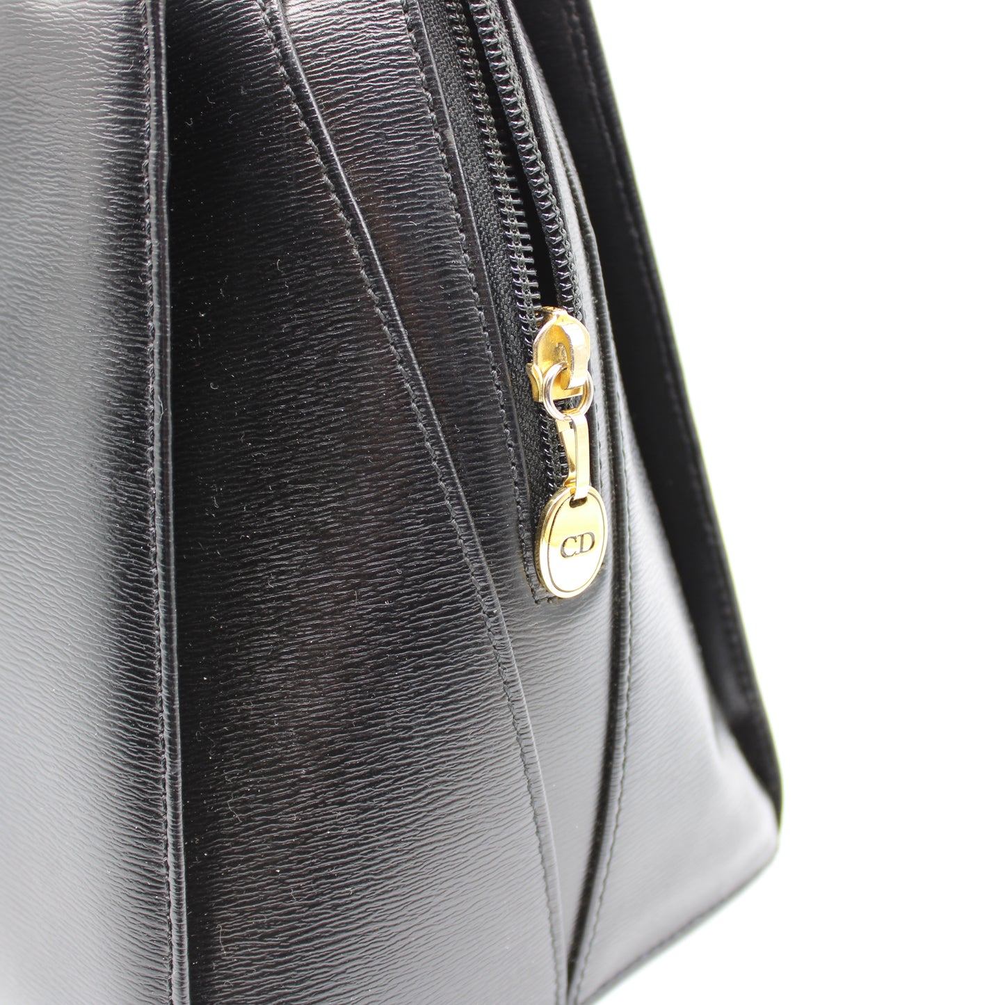 Christian Dior Black Saffiano Leather Gold Logo Shoulder Bag