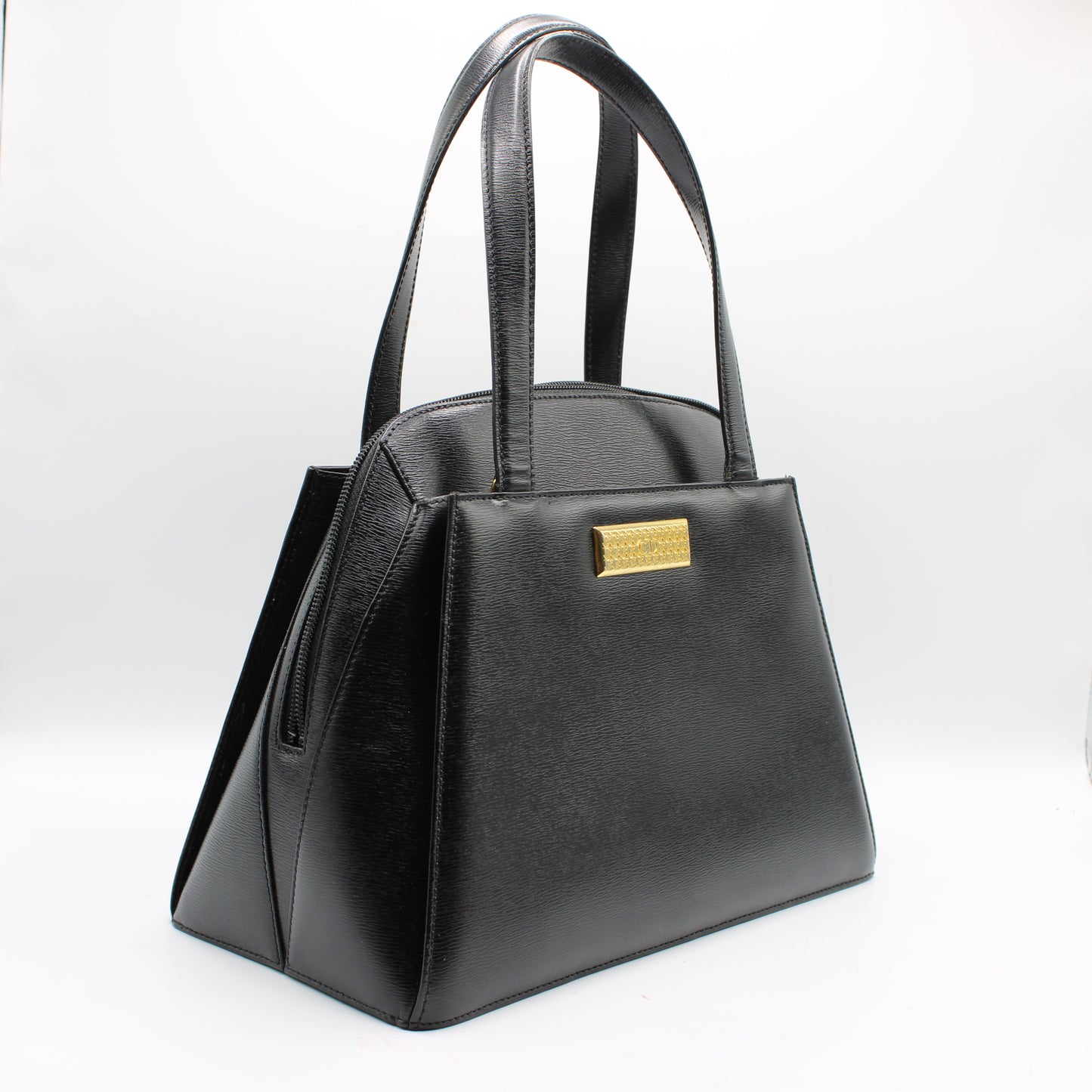 Christian Dior Black Saffiano Leather Gold Logo Shoulder Bag