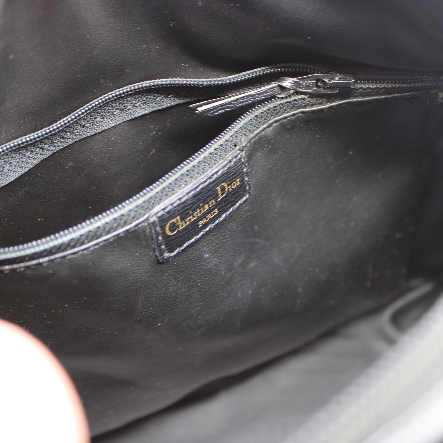 Christian Dior Black Saffiano Leather Gold Logo Shoulder Bag