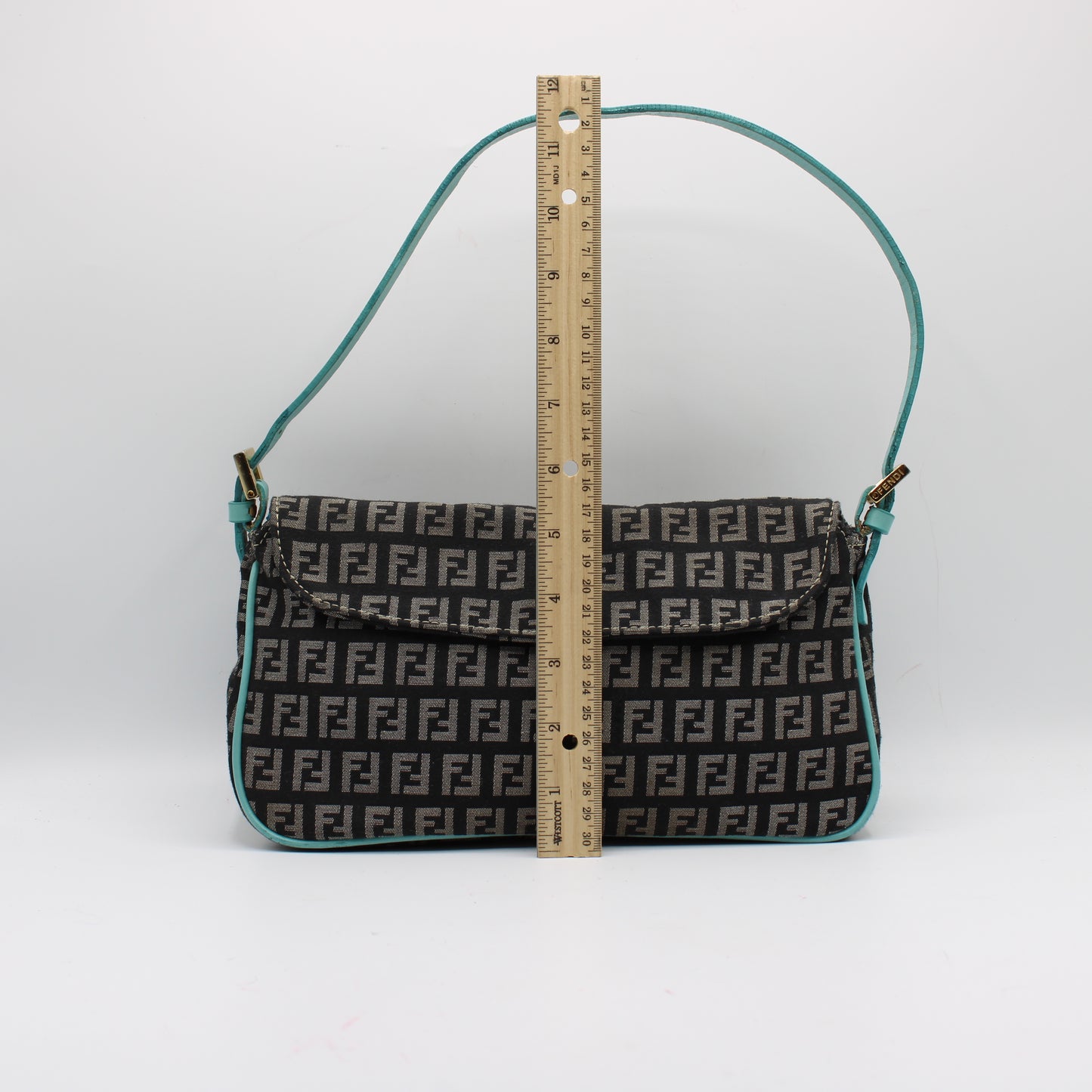 Fendi Black Blue Zucchino Canvas Flap Shoulder Bag