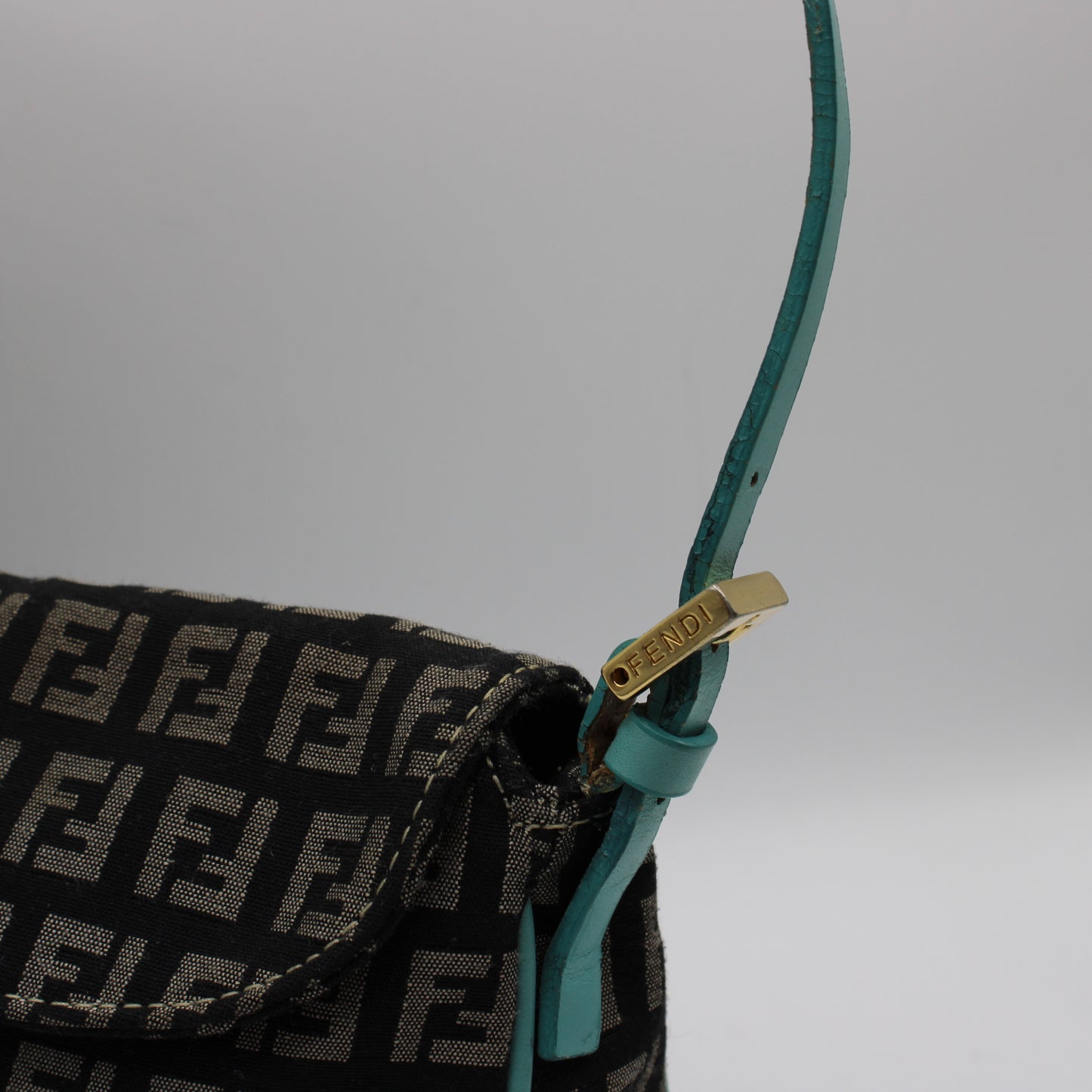Fendi Black Blue Zucchino Canvas Flap Shoulder Bag