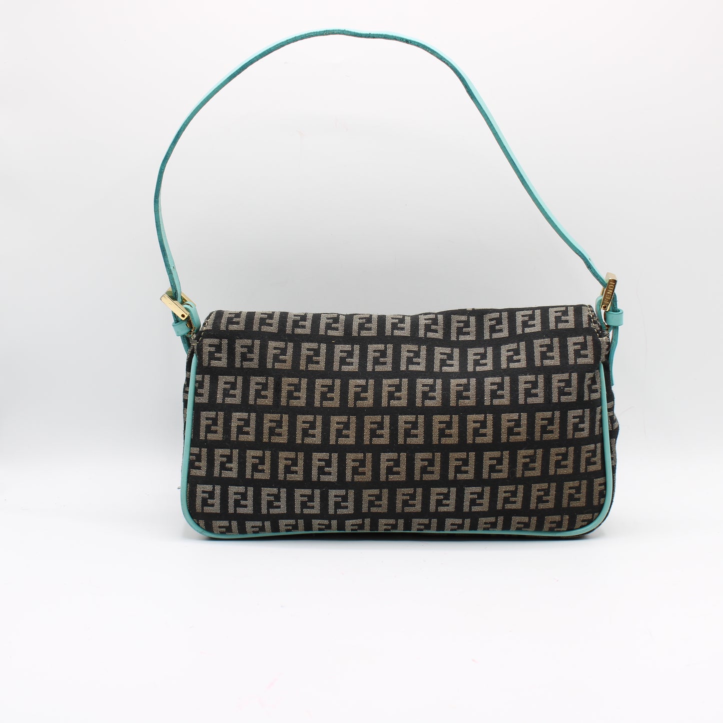 Fendi Black Blue Zucchino Canvas Flap Shoulder Bag