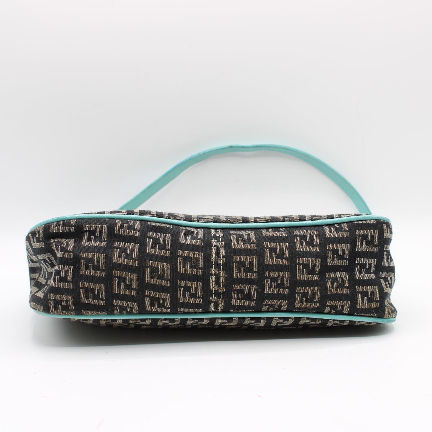 Fendi Black Blue Zucchino Canvas Flap Shoulder Bag
