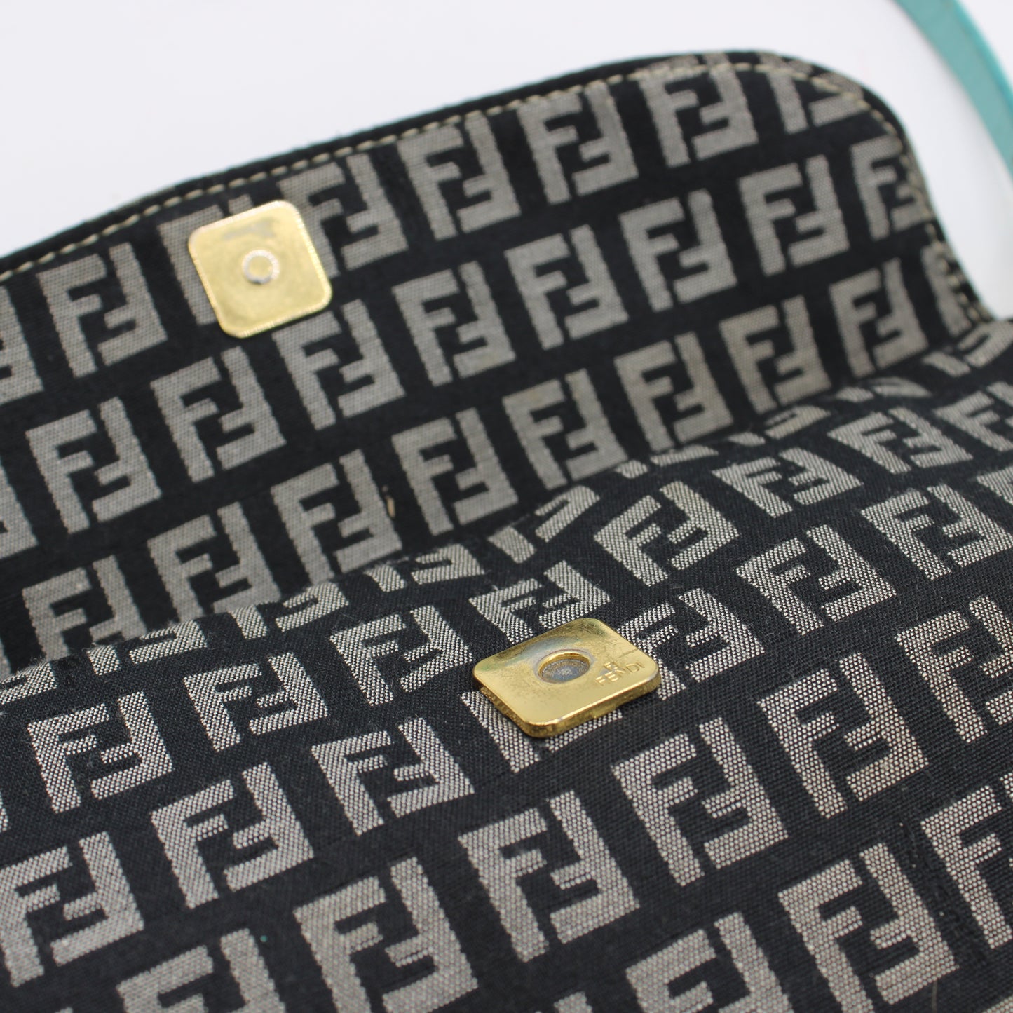 Fendi Black Blue Zucchino Canvas Flap Shoulder Bag