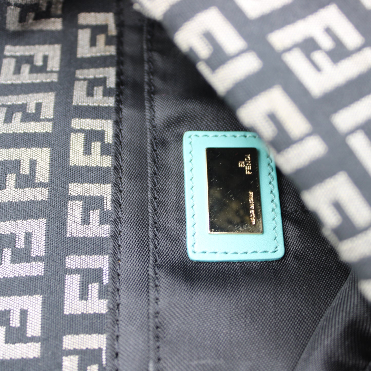 Fendi Black Blue Zucchino Canvas Flap Shoulder Bag