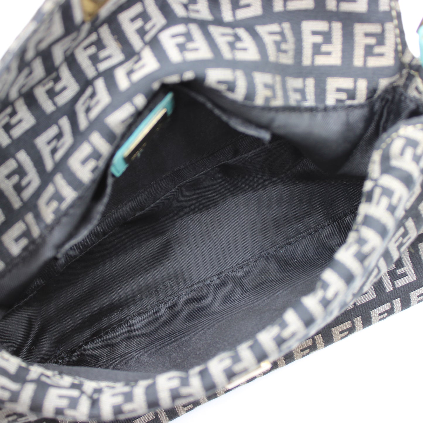 Fendi Black Blue Zucchino Canvas Flap Shoulder Bag