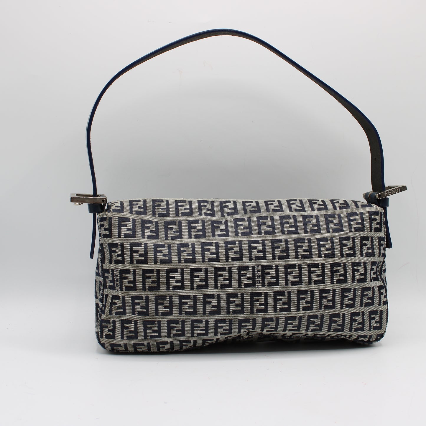Fendi Navy Zucca Canvas Leather Baguette Shoulder Bag