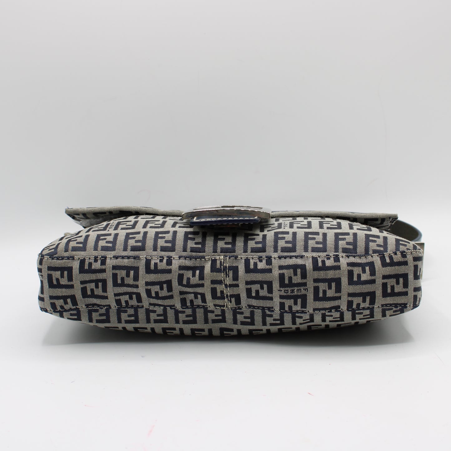 Fendi Navy Zucca Canvas Leather Baguette Shoulder Bag